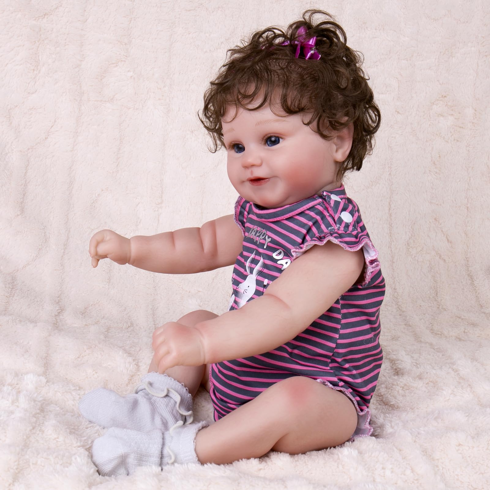 Foto 6 pulgar | Set De Ropa Para Muñecas Aori Reborn De 50 Cm Con Rayas Moradas - Venta Internacional.