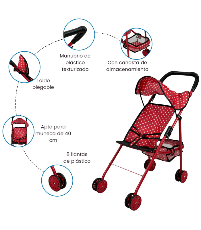 Foto 3 pulgar | Carriola Para Muñecas De Juguete Para Niñas Sencilla con Toldo