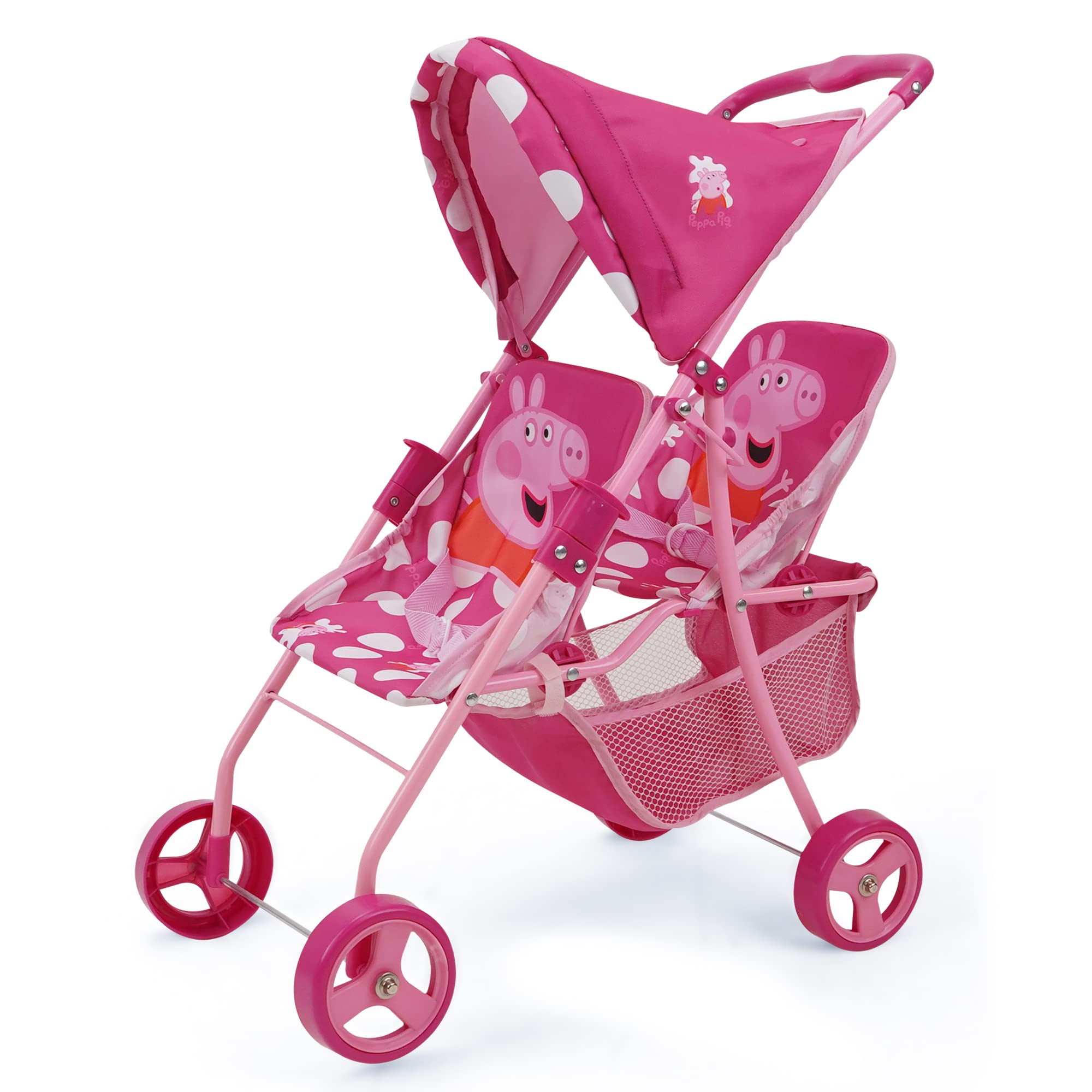 Foto 1 | Cochecito Doll Twin Peppa Pig Con Lunares Rosas Y Blancos Para Muñecas De Hasta 24 Años - Venta Internacional.