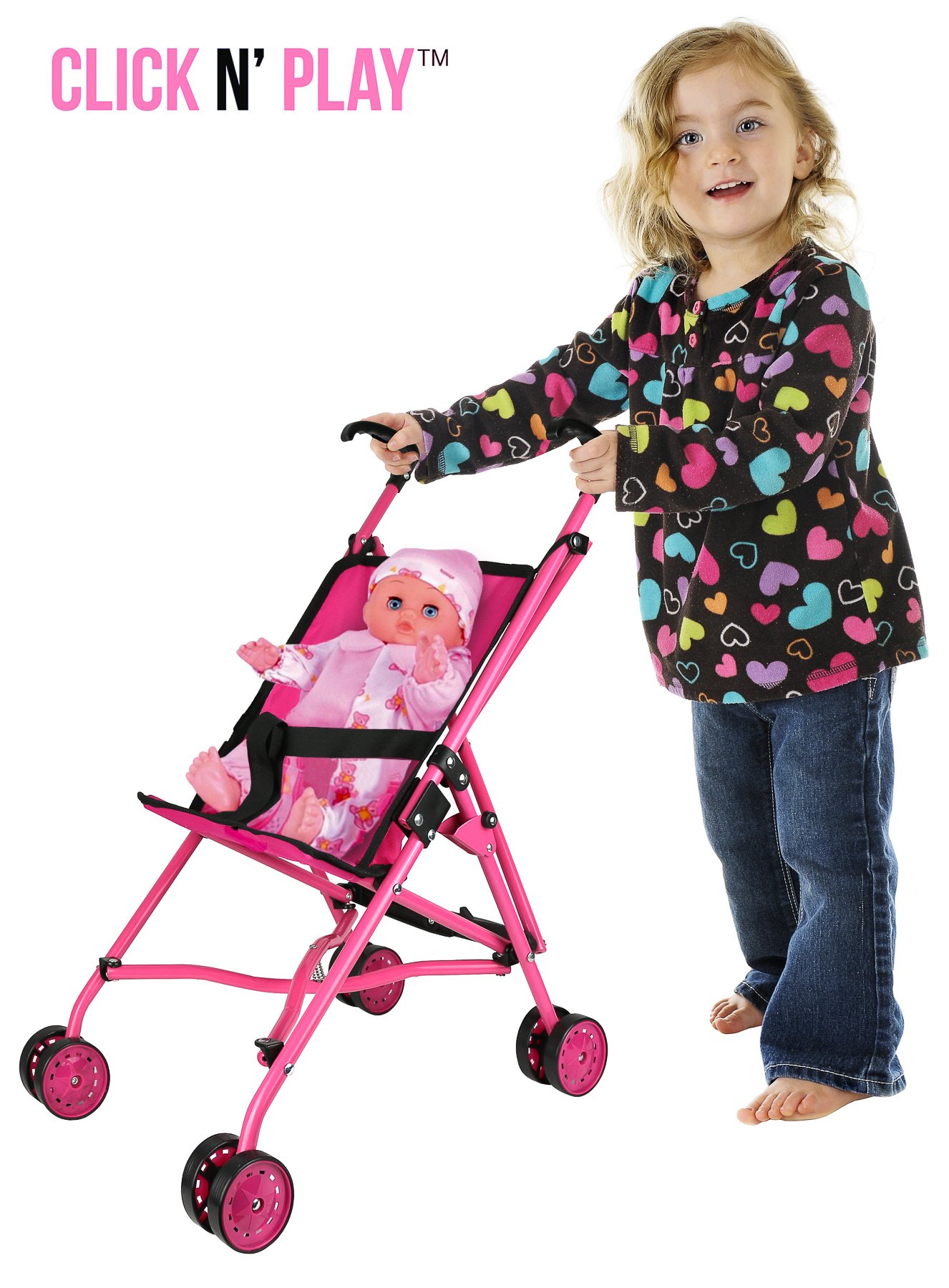 Foto 5 | Cochecito Para Muñecas Click N' Play Precious Toys, Color Rosa Intenso - Venta Internacional.