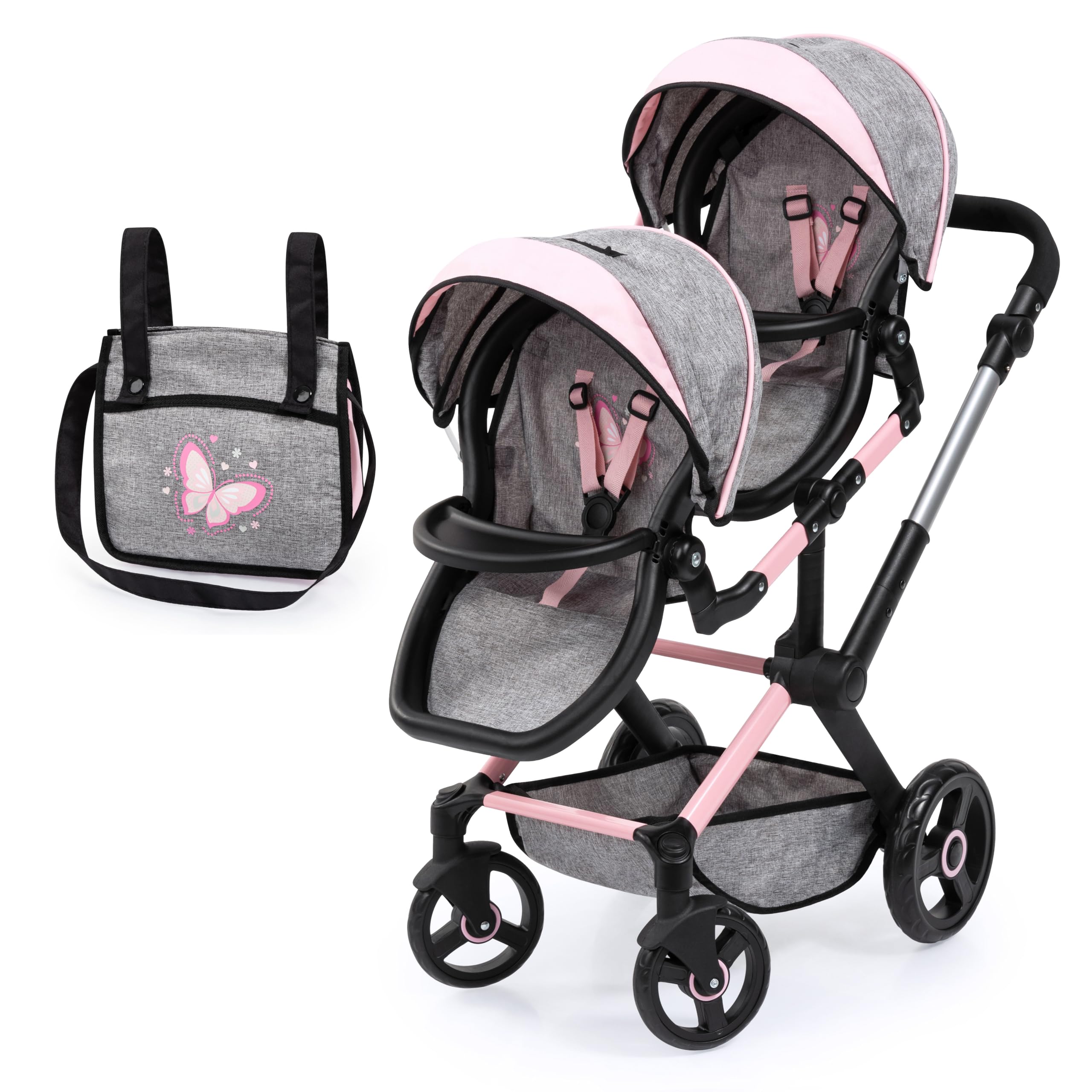 Foto 2 pulgar | Cochecito Para Muñecas Bayer Design Xeo Twin Butterfly Gris Y Rosa - Venta Internacional.