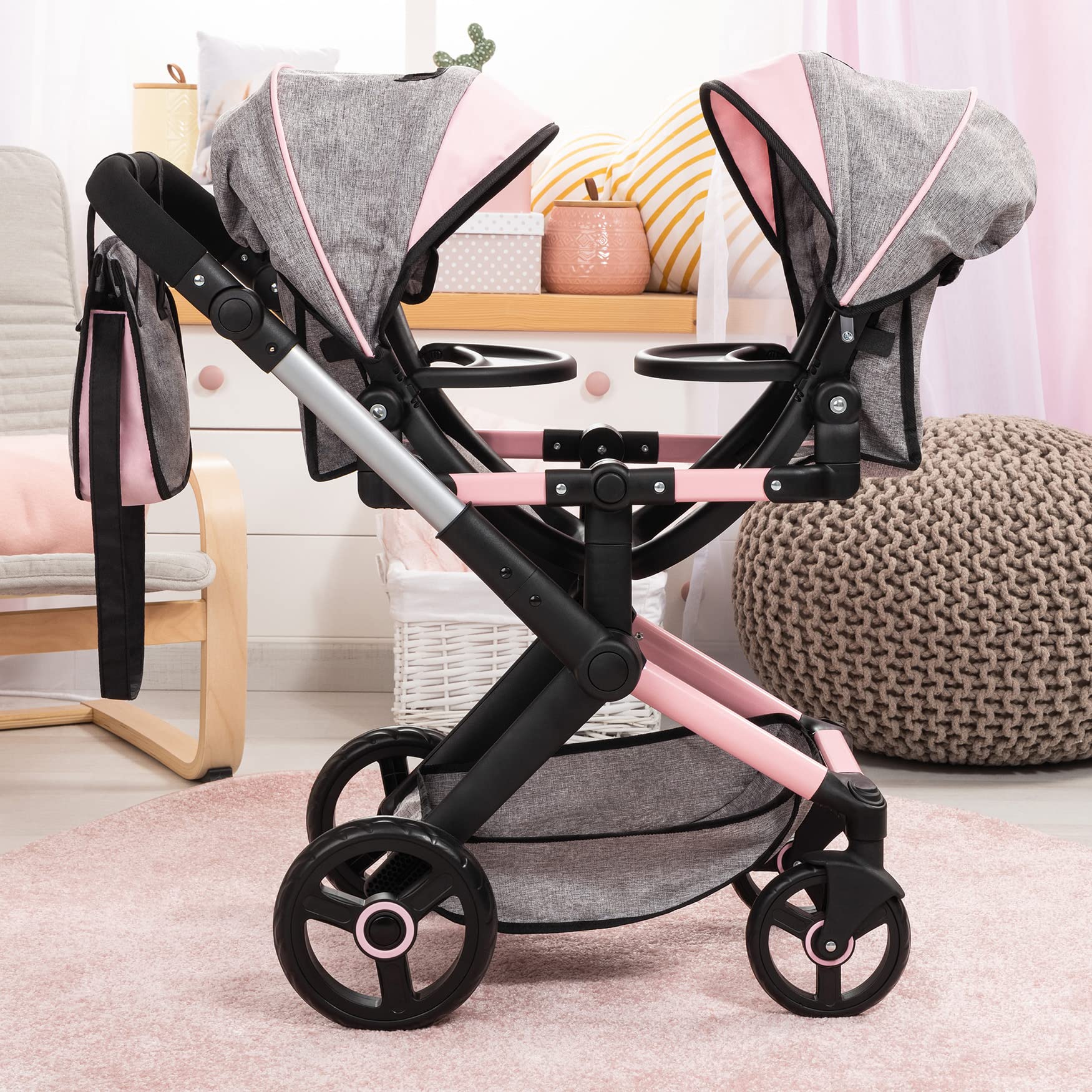 Foto 2 | Cochecito Para Muñecas Bayer Design Xeo Twin Butterfly Gris Y Rosa - Venta Internacional.