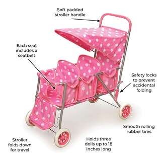 Foto 4 | Toy Stroller Badger Basket Triple Para 3 Muñecas De Hasta 18 Pulgadas - Venta Internacional.