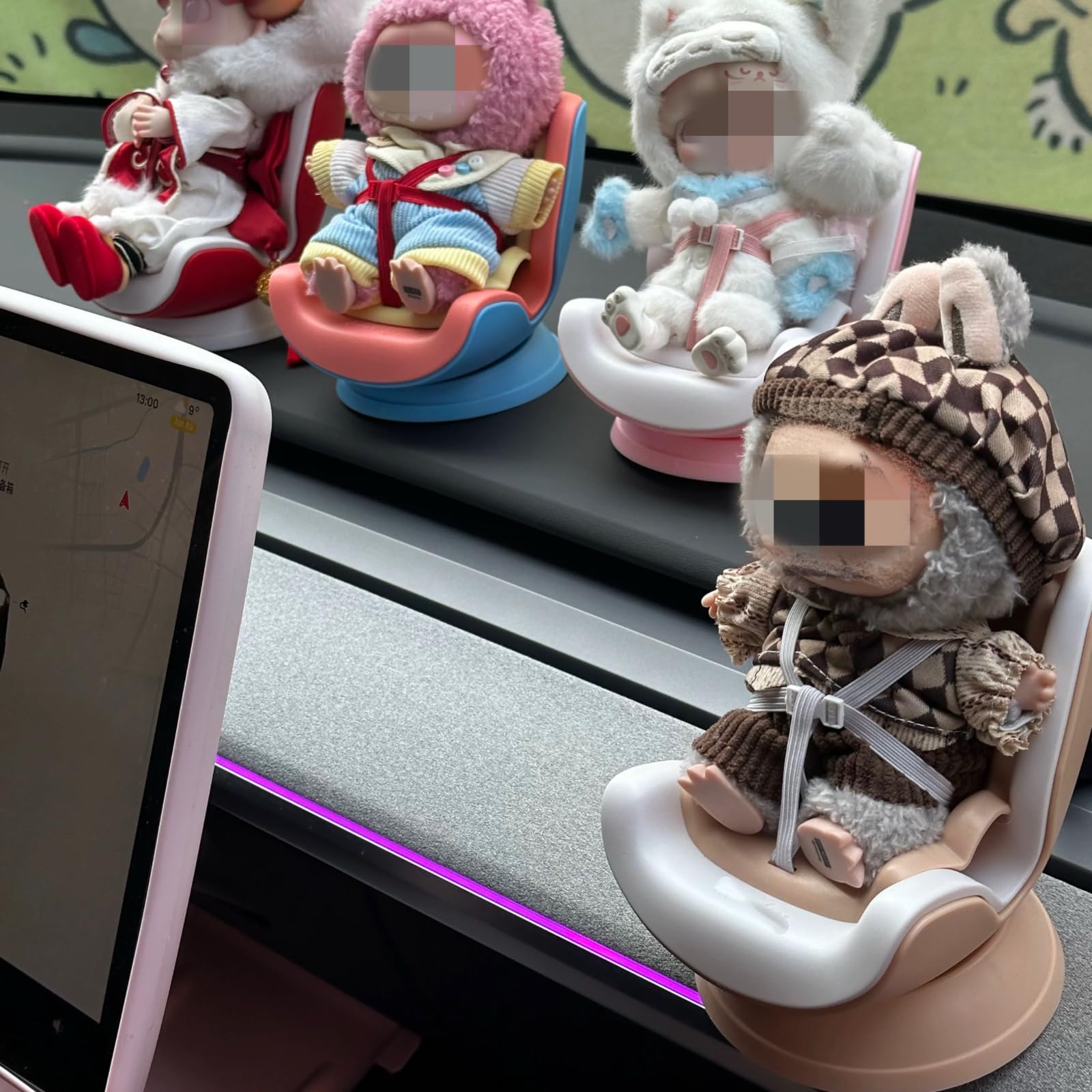 Foto 5 pulgar | Protector De Asiento De Coche Para Muñeca Labubu De 17 Cm Con Accesorios, Color Rosa - Venta Internacional.