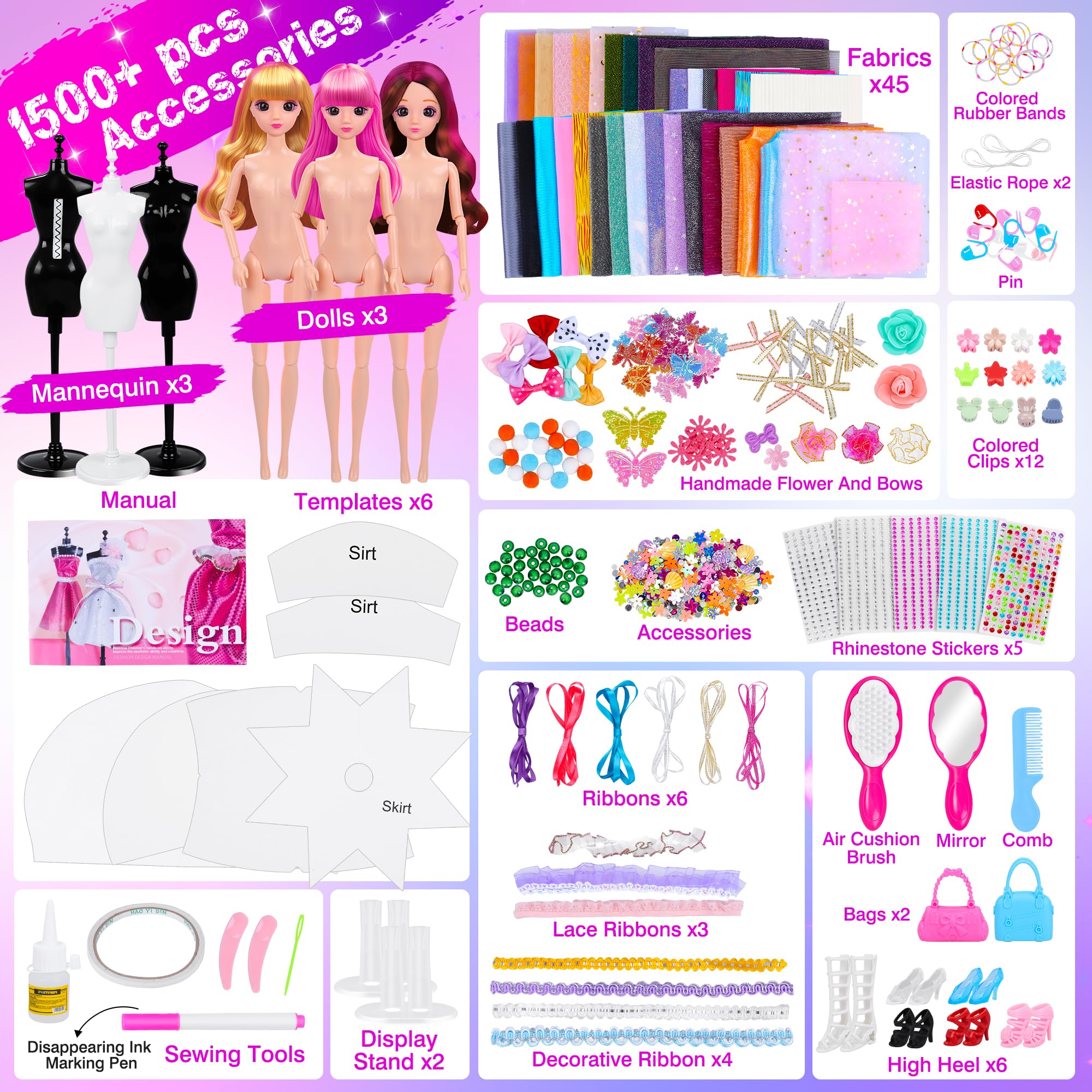 Foto 4 pulgar | Kit De Diseñador De Moda Minifun Con 3 Muñecas Y 3 Maniquíes Para Niñas - Venta Internacional.