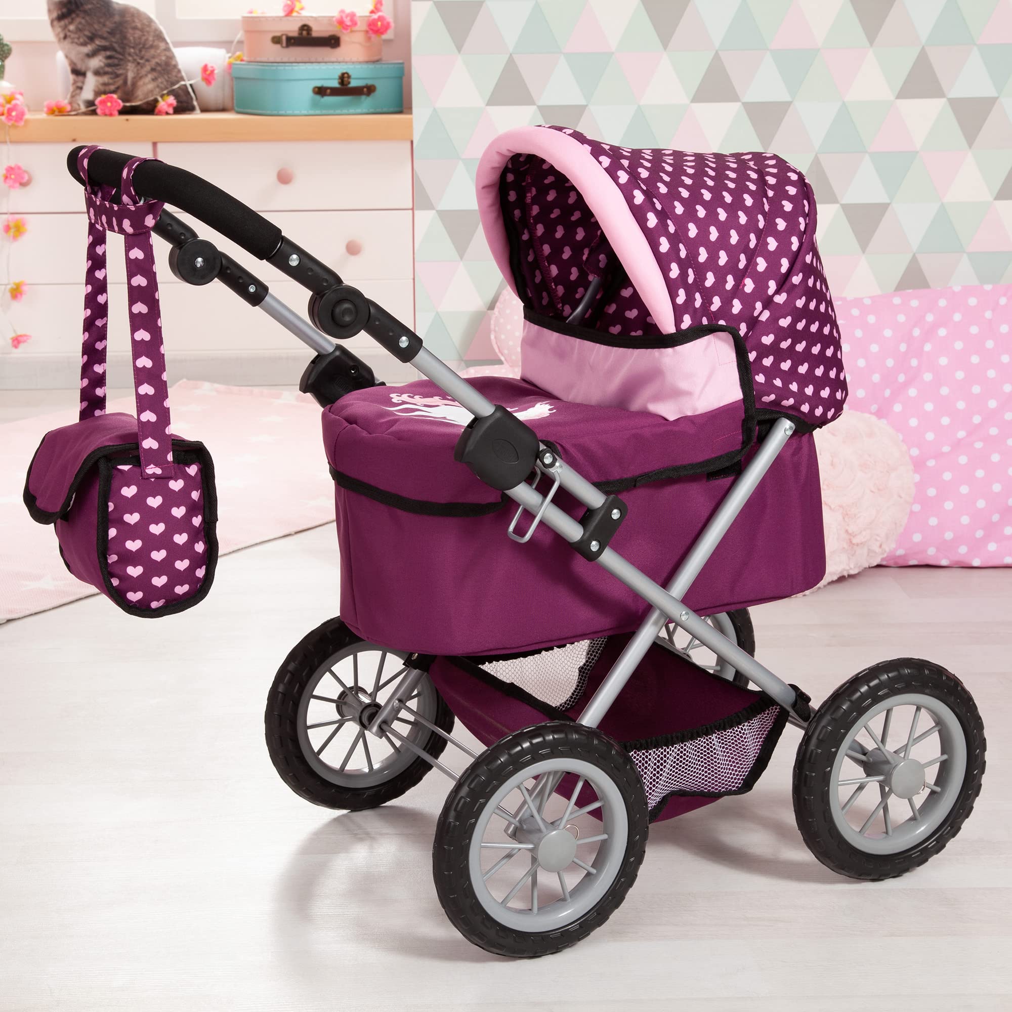Foto 5 | Cochecito De Muñecas Bayer Design, Modernos Corazones Burdeos Y Rosas, 46 Cm, 3 O Más - Venta Internacional.