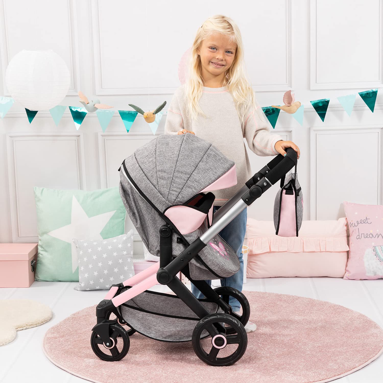 Foto 6 | Cochecito Para Muñecas Bayer Design Xeo Butterfly, Gris Y Rosa, 52 Cm, 3 O Más - Venta Internacional.