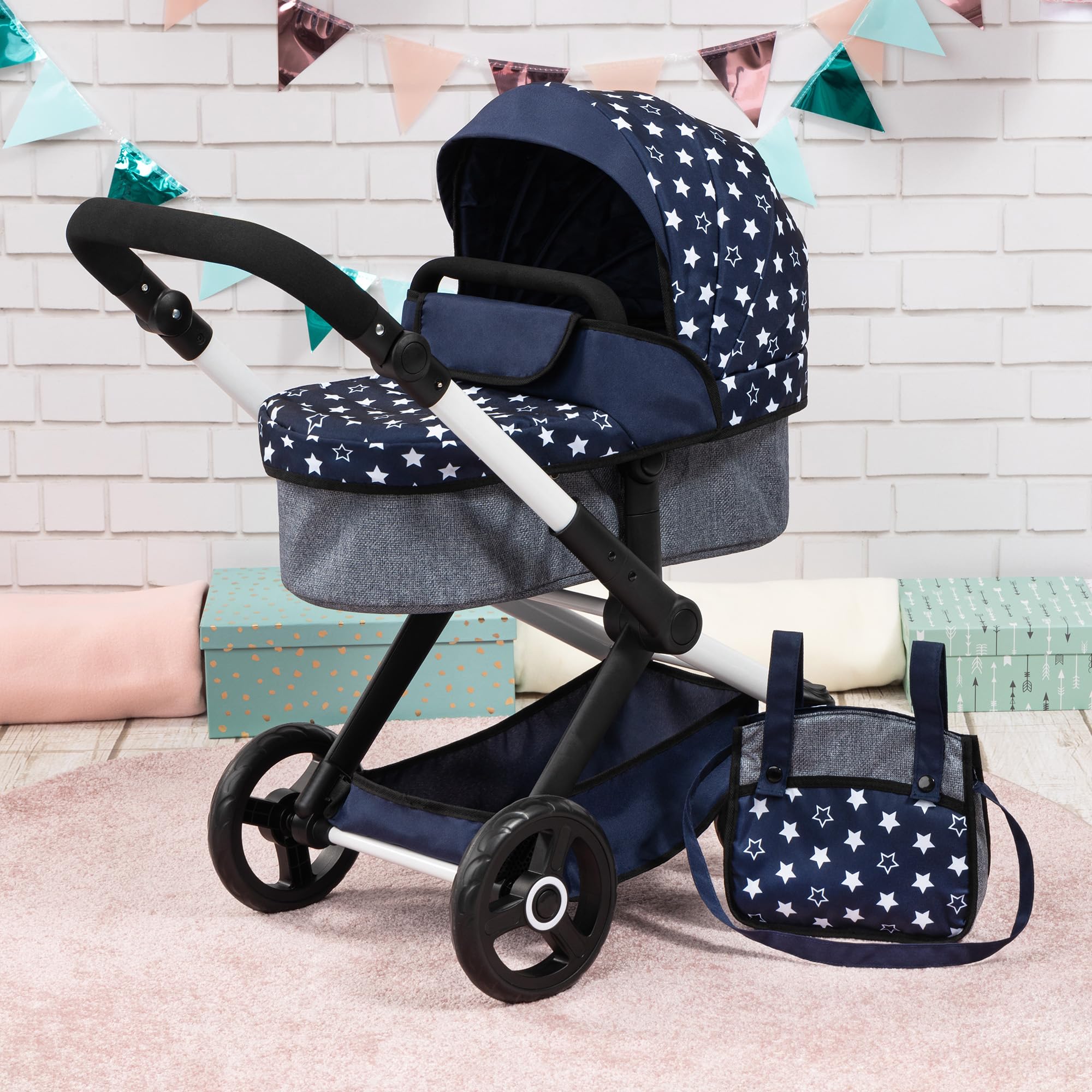 Foto 3 pulgar | Cochecito De Muñecas Bayer Design Xeo Con Estrellas Azules Y Blancas, 46 Cm, Más De 3 Años - Venta Internacional.