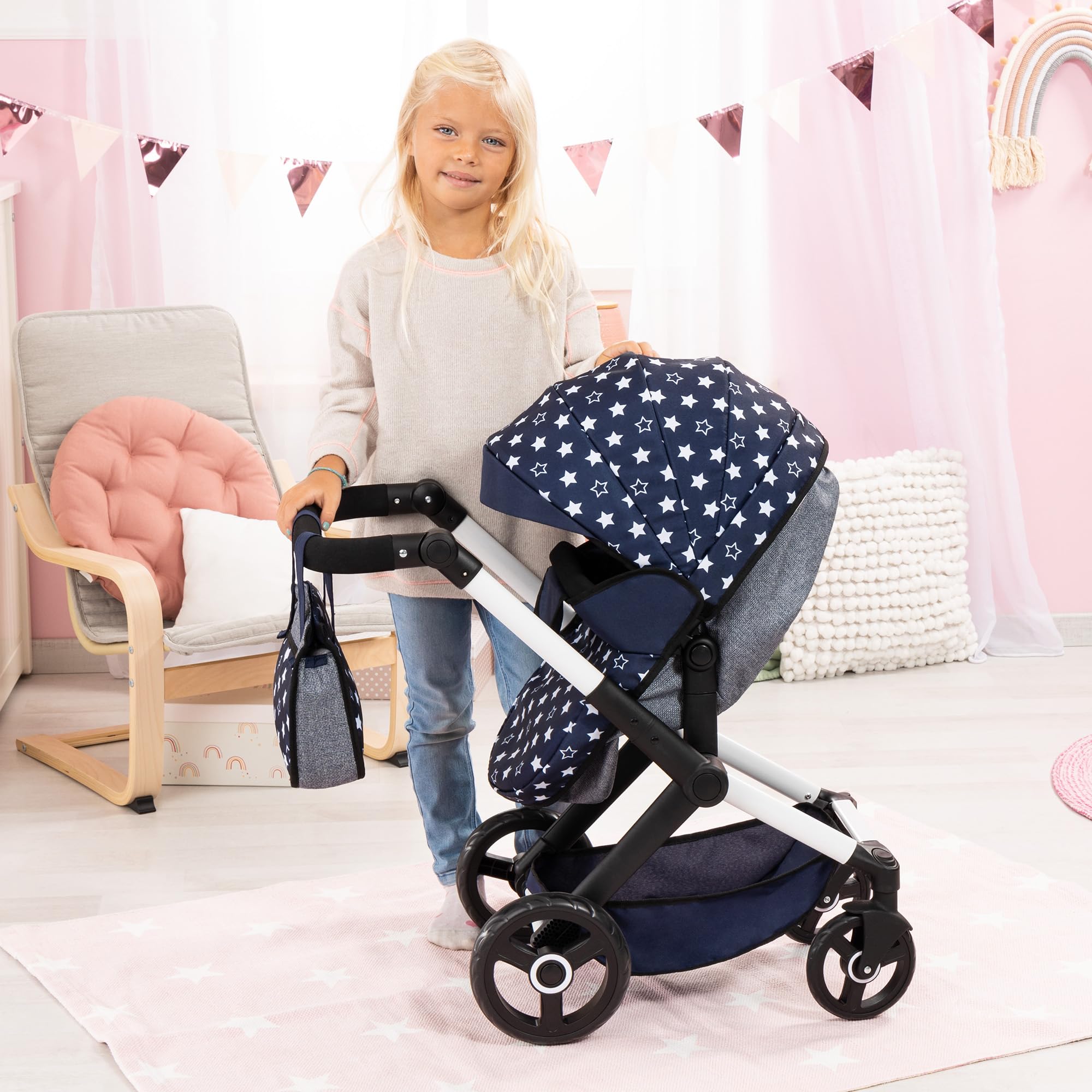 Foto 7 pulgar | Cochecito De Muñecas Bayer Design Xeo Con Estrellas Azules Y Blancas, 46 Cm, Más De 3 Años - Venta Internacional.
