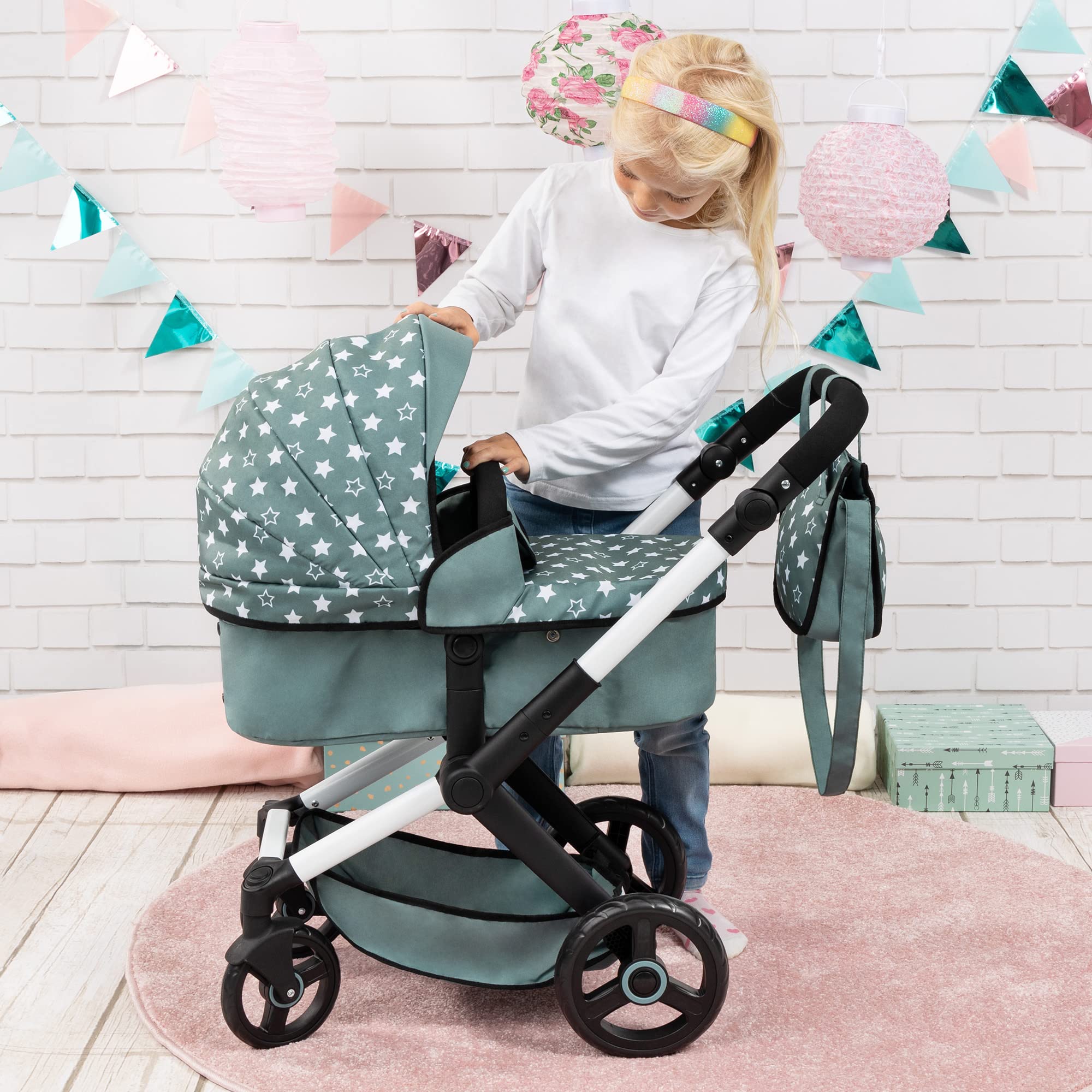 Foto 5 pulgar | Dolls Pram Bayer Design Xeo Stars Verde Y Blanco Con Bolso - Venta Internacional.