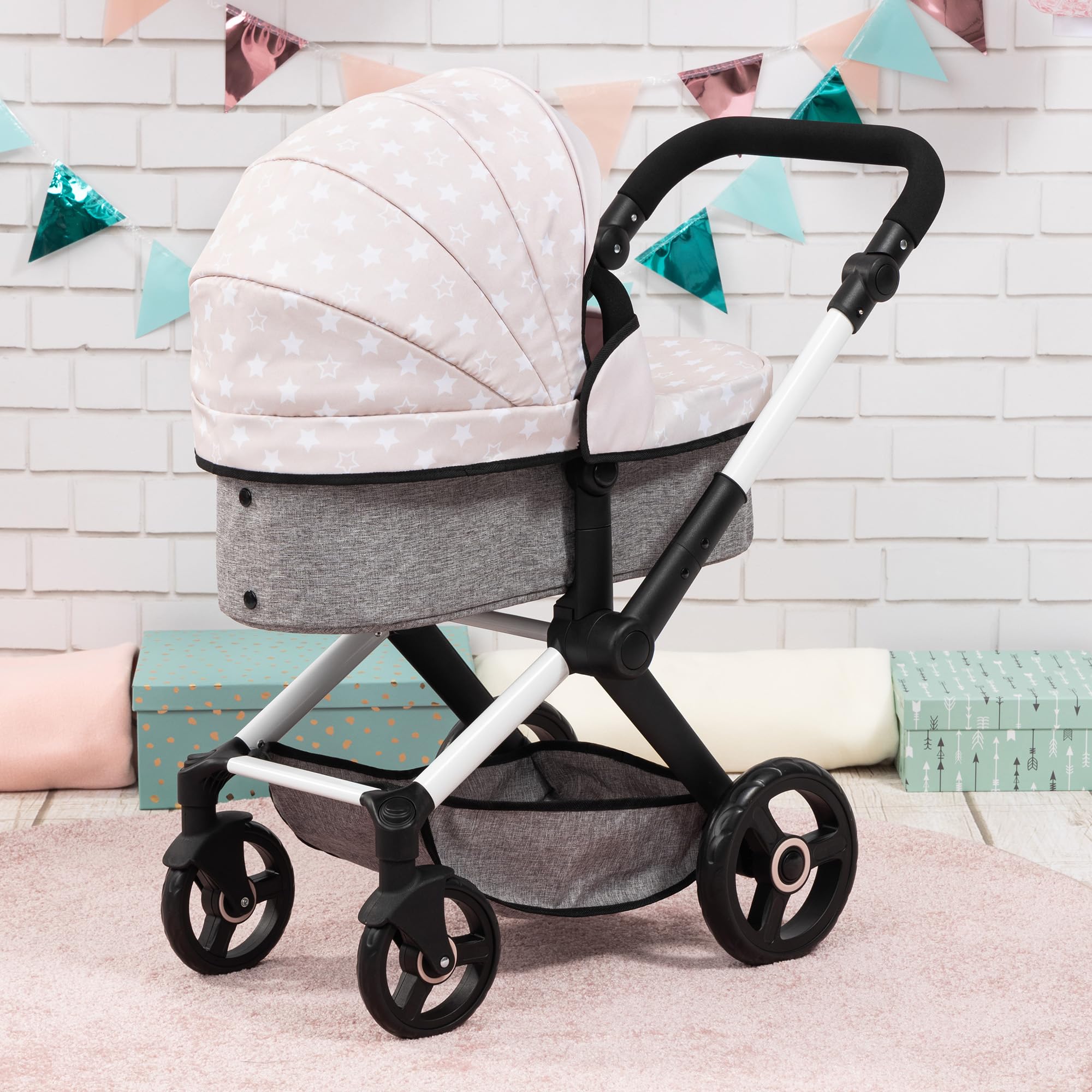 Foto 4 pulgar | Cochecito De Muñecas Bayer Design Xeo Con Estrellas Grises Y Blancas Para Muñecas De 18 Pulgadas - Venta Internacional.