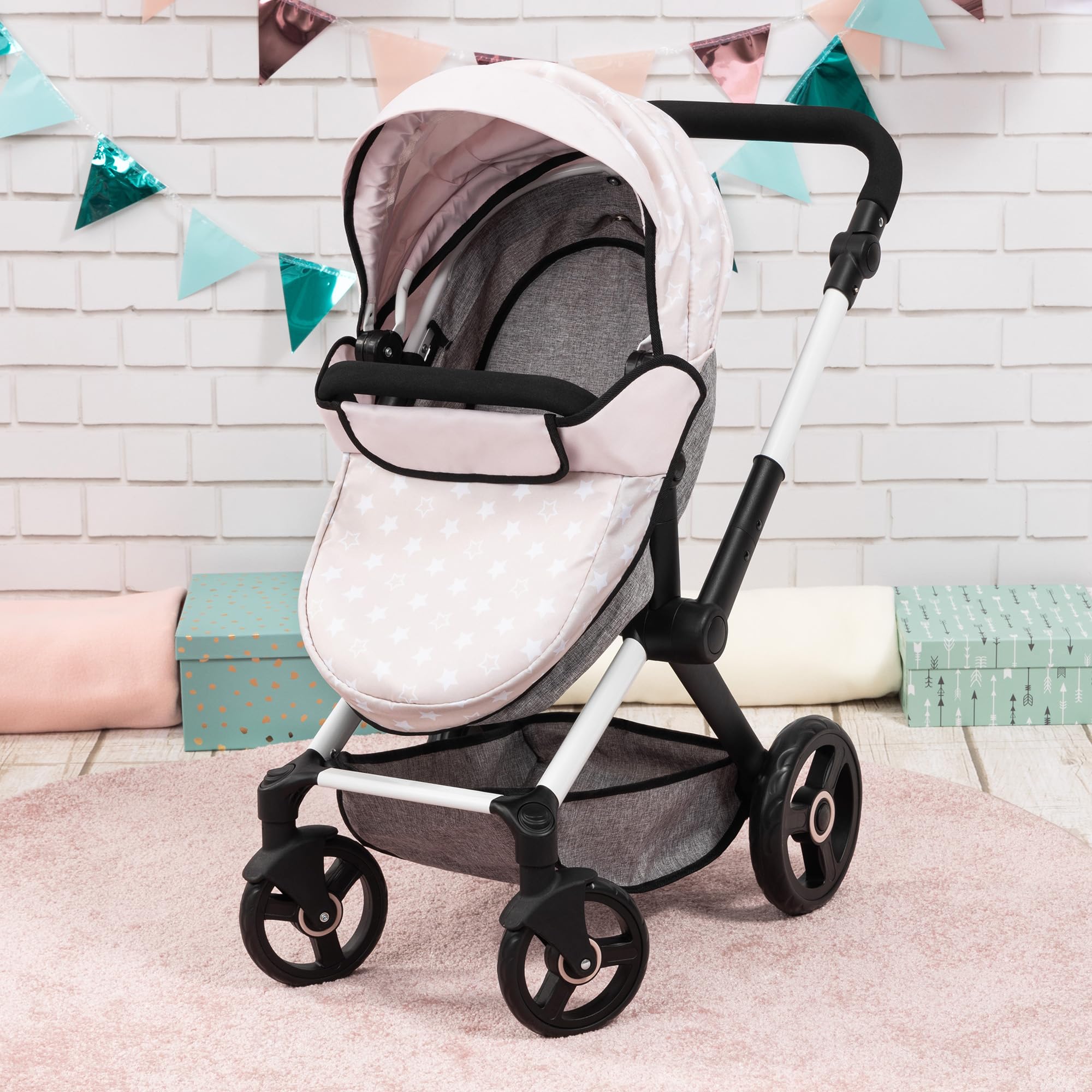 Foto 6 pulgar | Cochecito De Muñecas Bayer Design Xeo Con Estrellas Grises Y Blancas Para Muñecas De 18 Pulgadas - Venta Internacional.