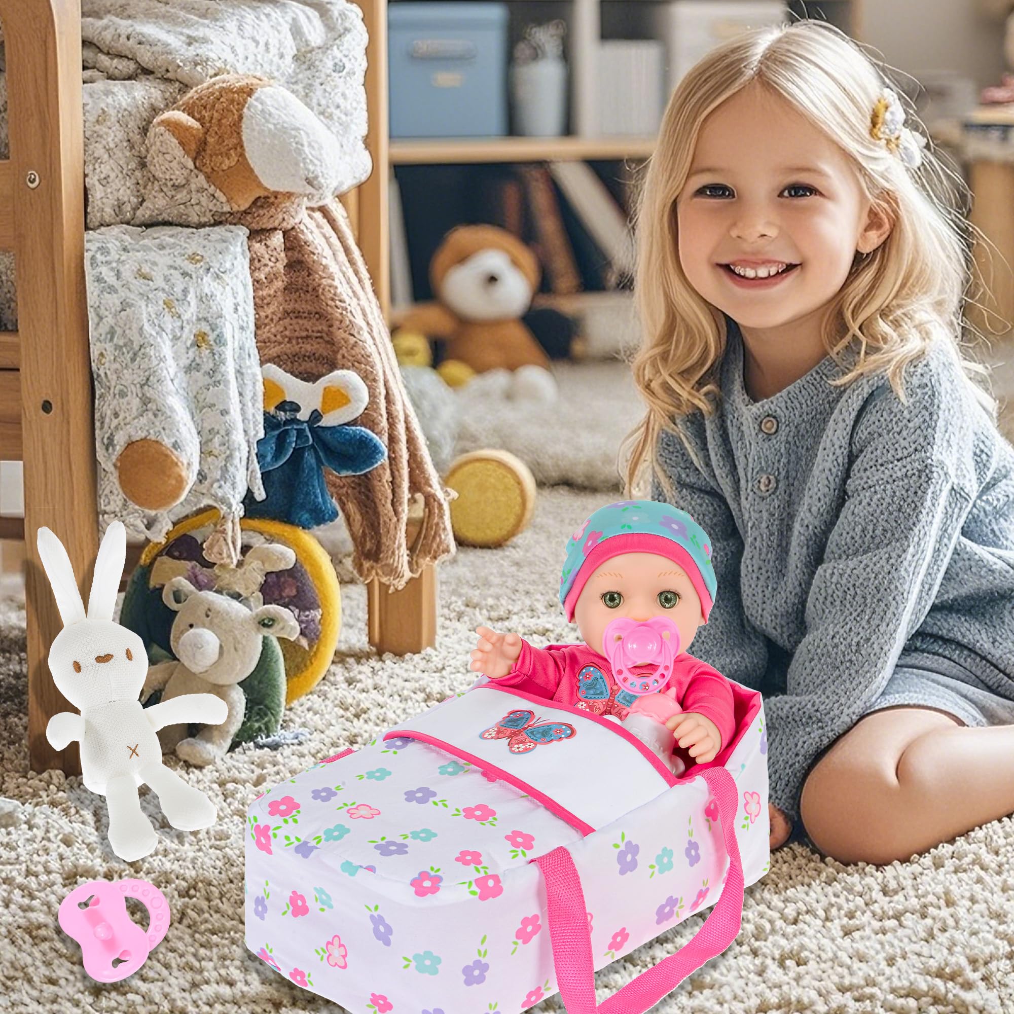 Foto 6 pulgar | Muñeca Ebuddy De 30 Cm Con Ropa, Cesta De Transporte Y Peluche - Venta Internacional.