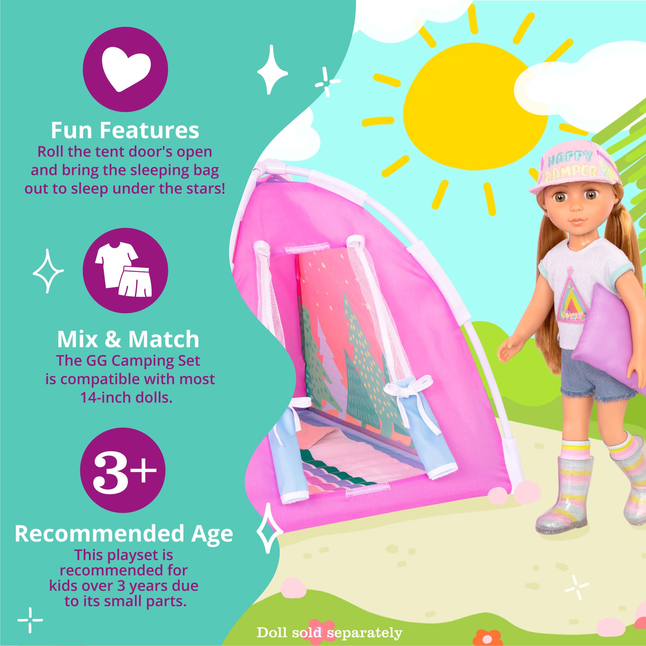 Foto 5 pulgar | Set De Camping Con Purpurina Para Niñas, Colorida Tienda De Campaña Y Saco De Dormir - Venta Internacional.