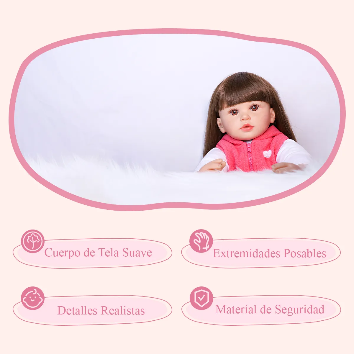 Foto 6 pulgar | 60cm Muñeca Reborn Belug Rosa 8pz