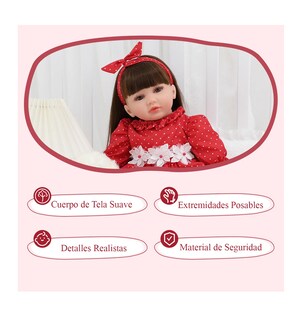 Foto 2 | Muñeca Niña Con Cabello Largo 60 Cm Color Rojo