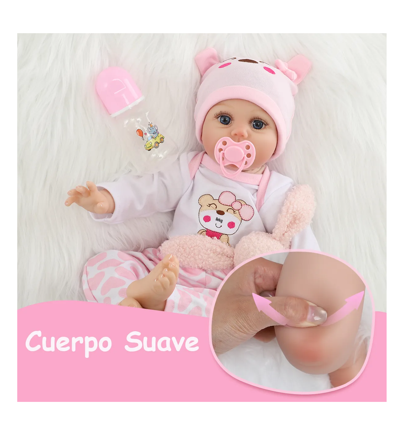 Foto 4 pulgar | Muñeca Para Niña Bebés Realista 55 Cm Rosa