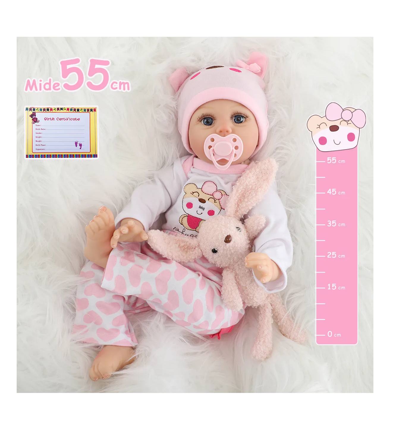 Foto 6 pulgar | Muñeca Para Niña Bebés Realista 55 Cm Rosa