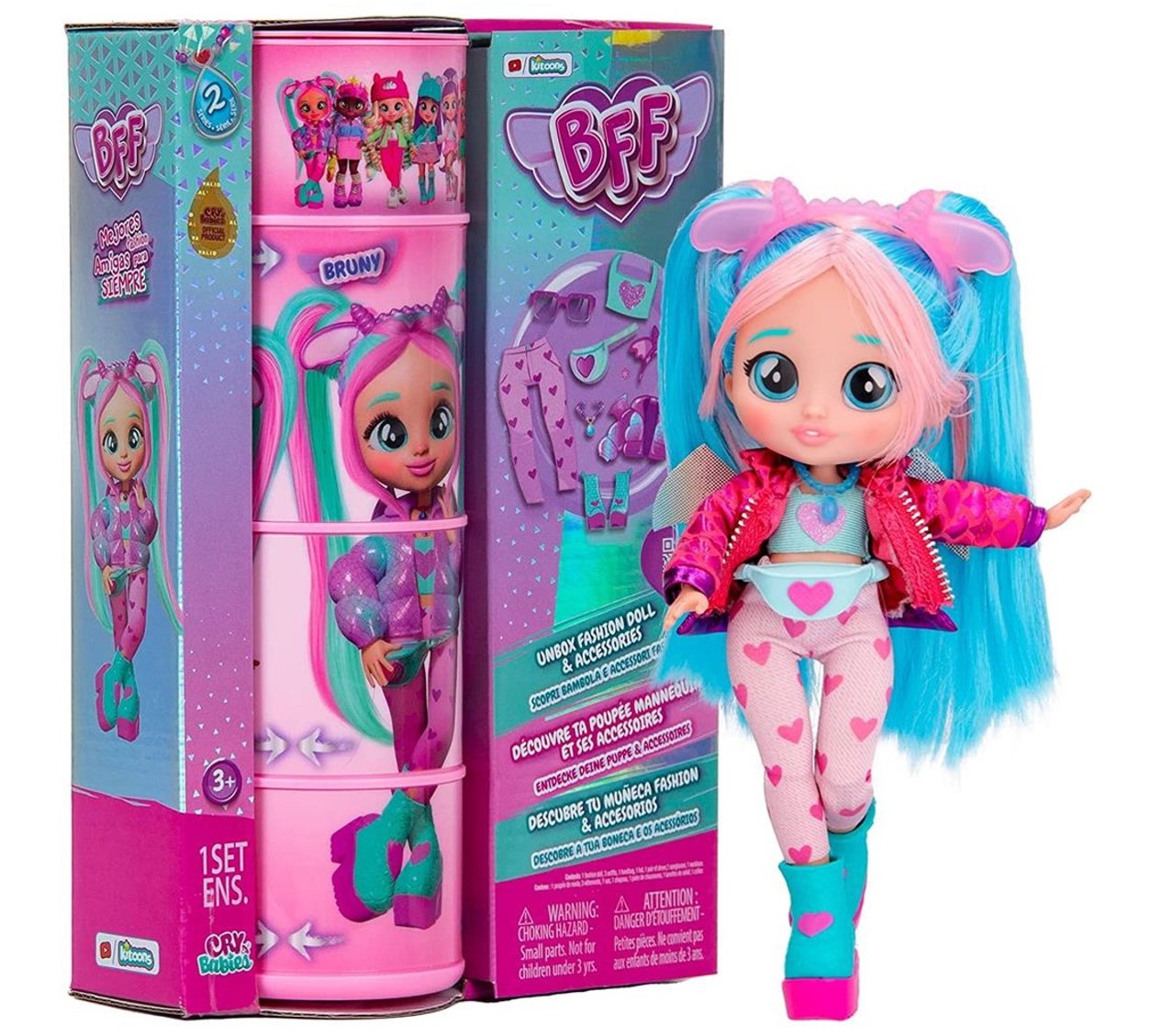 Muñeca Bruny 9 Sorpresas Cry Babies Bff  Serie 2 color Azul