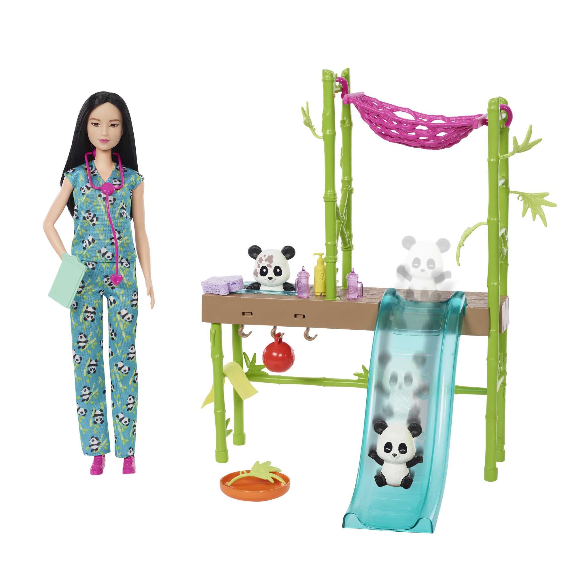 Foto 2 pulgar | Set de juego Muñeca Barbie y Accesorios Panda Care con 2 Pandas Transformables