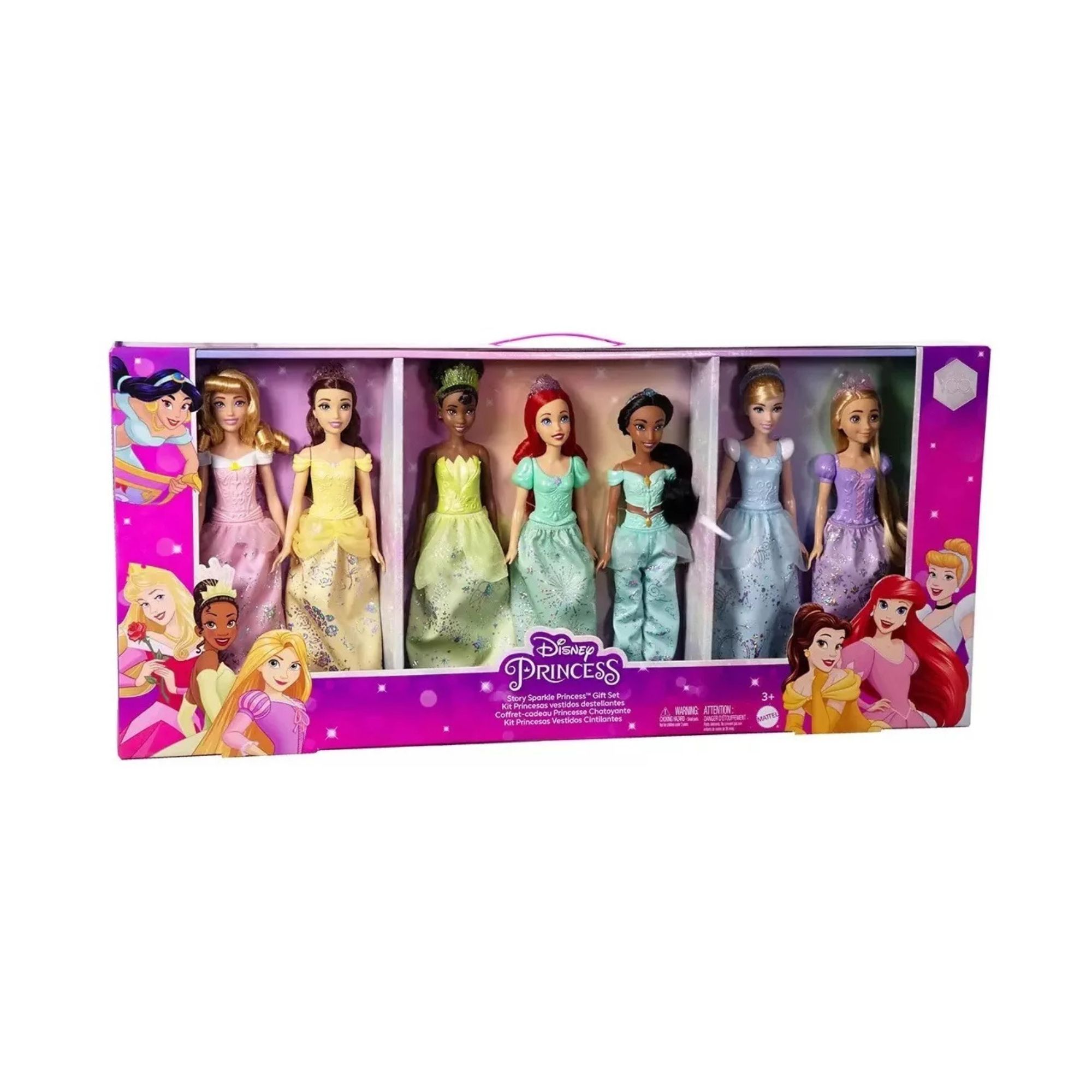 Kit 7 Muñecas  Disney Princesas Vestidos Destellantes