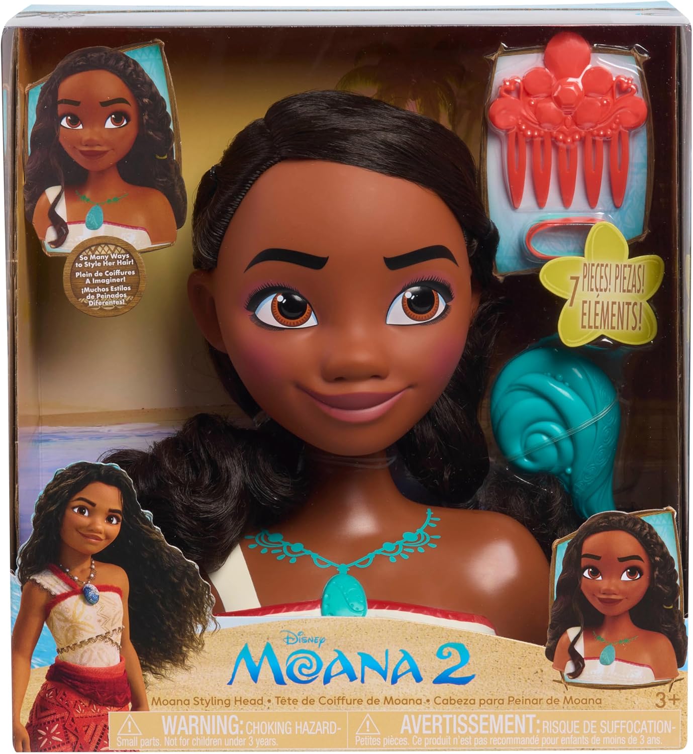 Foto 2 pulgar | Figura Colección Cabeza Peinados De La Princesa Moana 2 De Disney Pelo Castaño Juego De Simulación