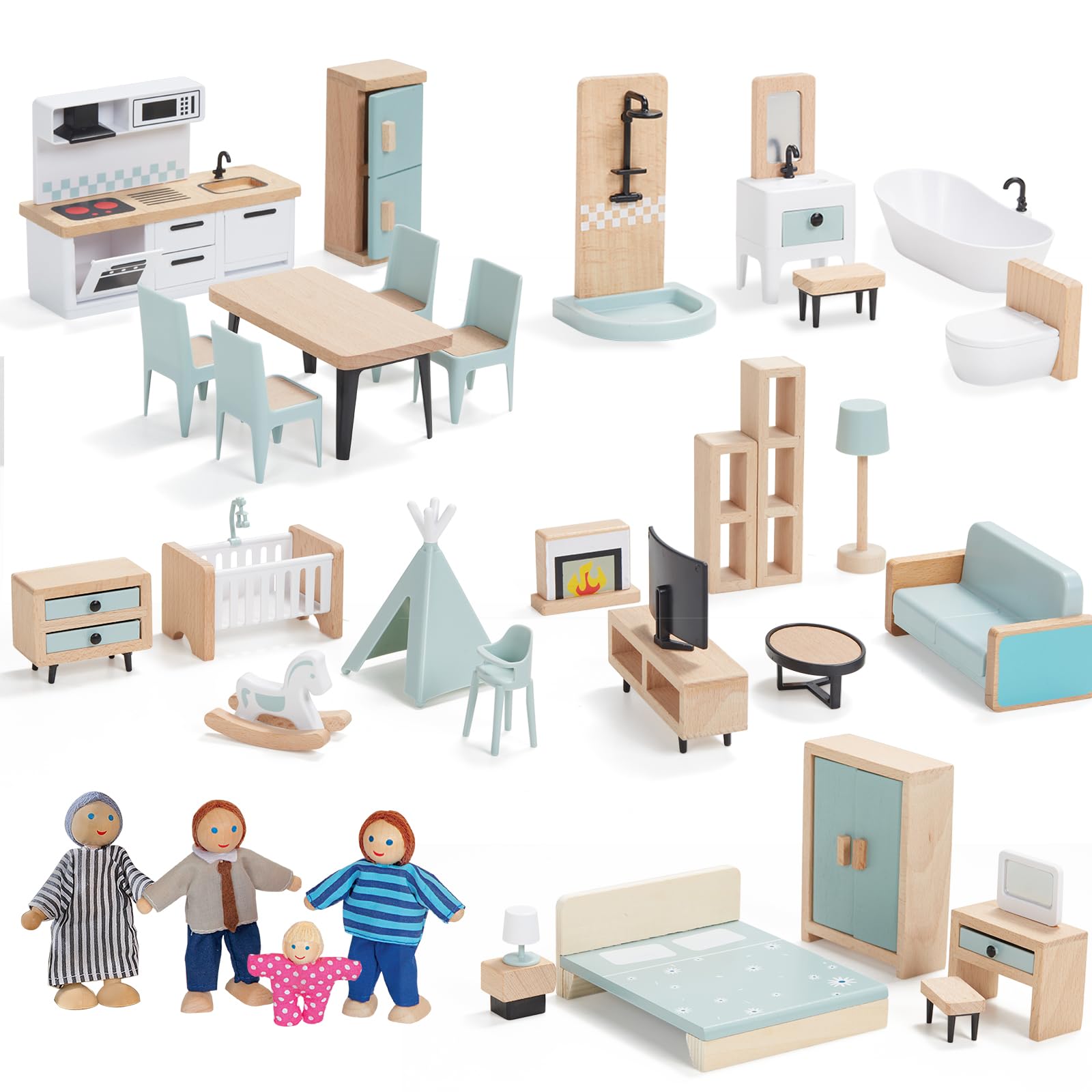 Foto 2 pulgar | Venta Internacional - Juego De Muebles Para Casa De Muñecas De Madera Con Forma De Frijol Gigante, 36 Piezas Con 4 M