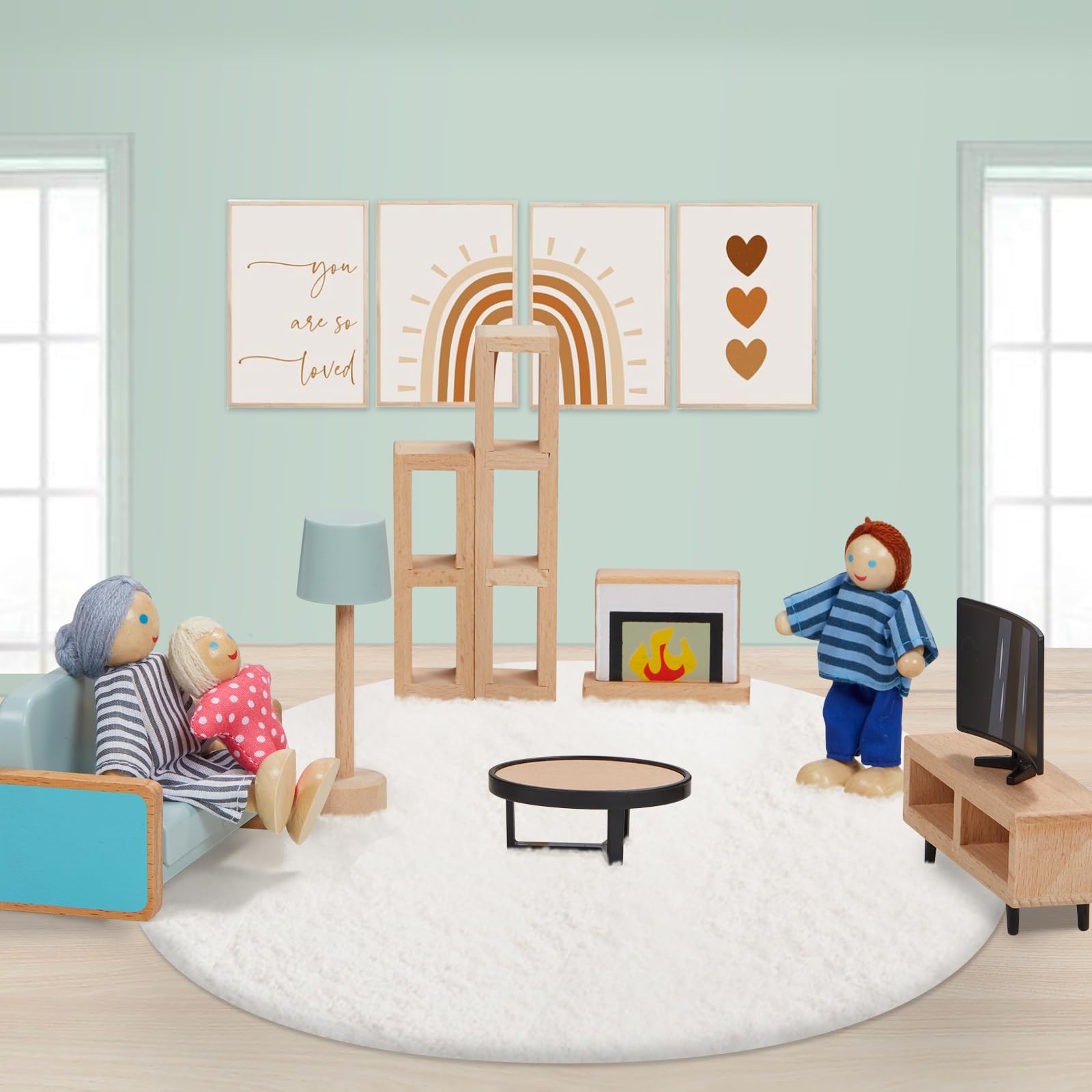 Foto 6 pulgar | Venta Internacional - Juego De Muebles Para Casa De Muñecas De Madera Con Forma De Frijol Gigante, 36 Piezas Con 4 M