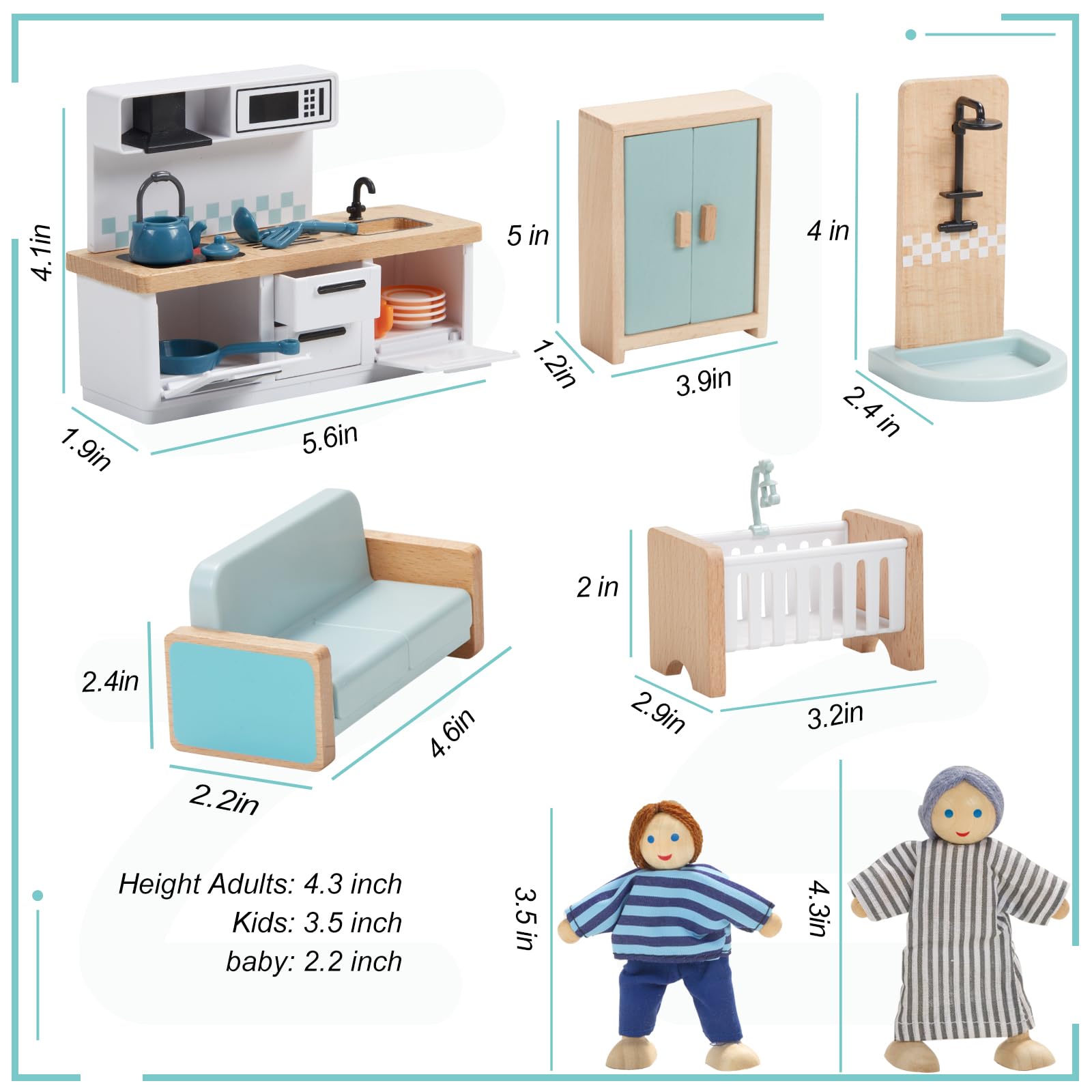 Foto 7 pulgar | Venta Internacional - Juego De Muebles Para Casa De Muñecas De Madera Con Forma De Frijol Gigante, 36 Piezas Con 4 M