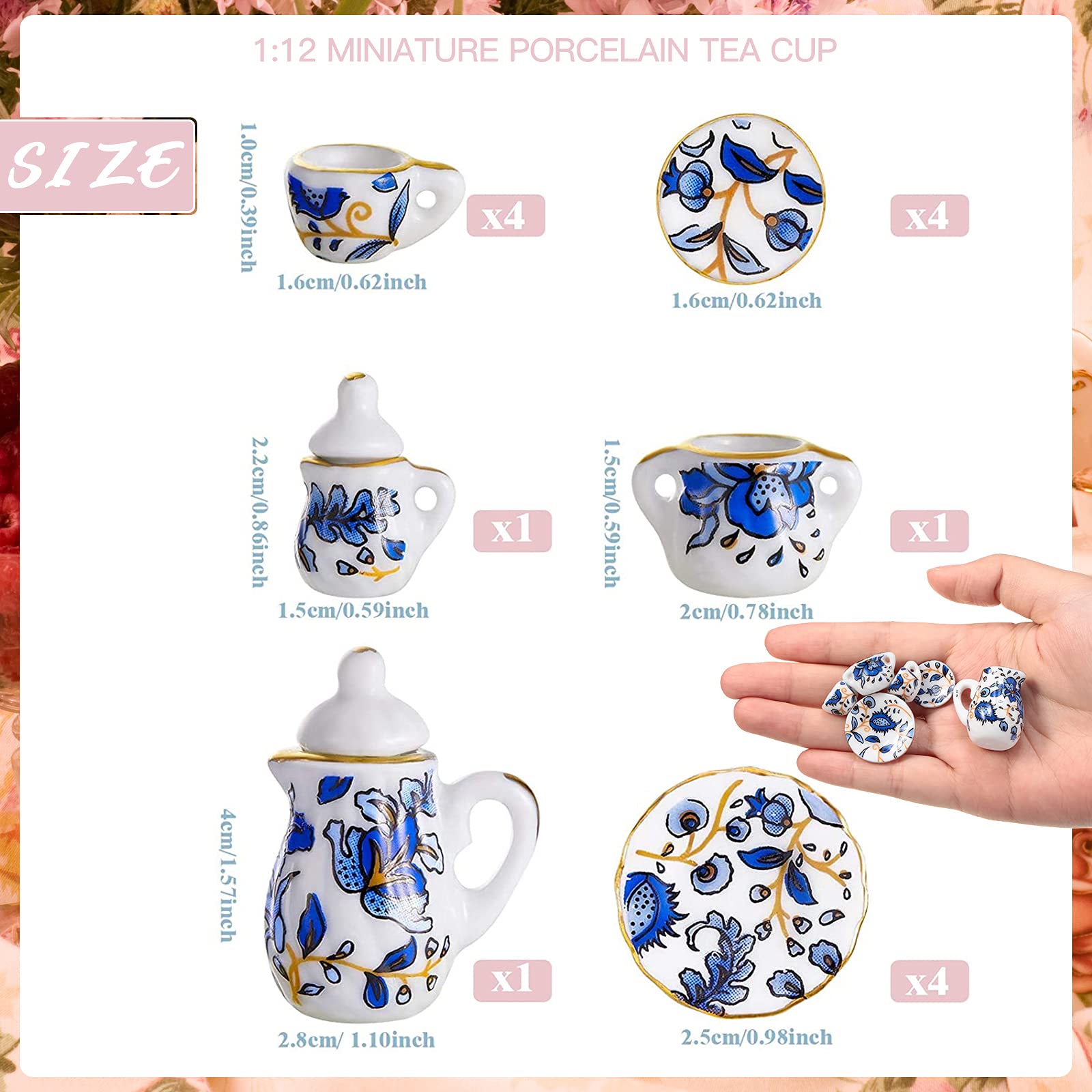 Foto 3 pulgar | Juego De Tazas De Té De Porcelana En Miniatura Dollhouse Geiserailie 1:12 - Venta Internacional.