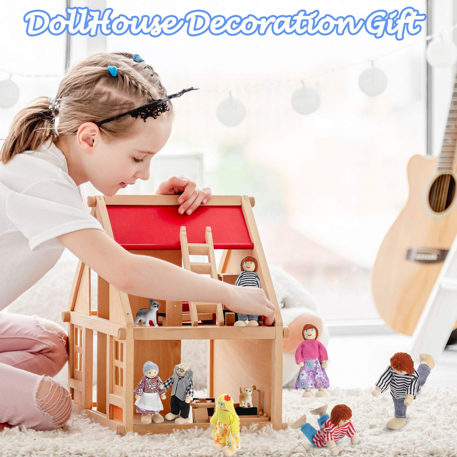 Foto 5 | Dollhouse Family Set Skylety, 10 Piezas De Madera Con 8 Figuras, 2 Bolígrafos - Venta Internacional.