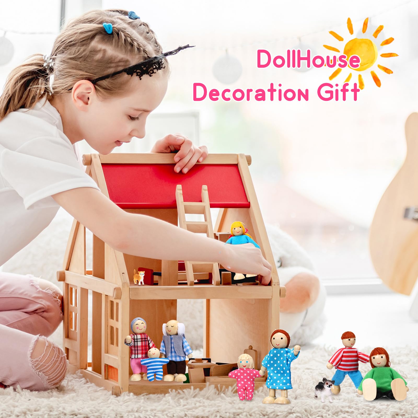 Foto 5 | Juego De Casas De Muñecas De Madera Skylety Pretty Style Con 10 Figuras - Venta Internacional.
