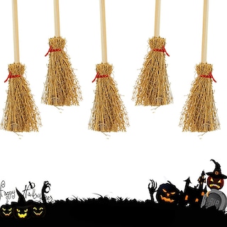 Foto 3 | Escobas De Paja Artesanales En Miniatura, 30 Unidades, Para Decoración De Fiestas De Halloween - Venta Internacional.