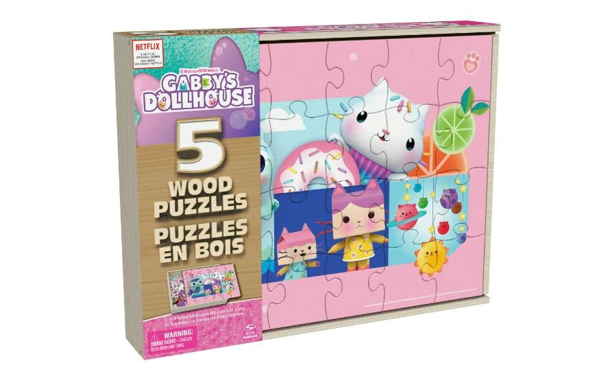 Foto 3 | Puzles De Madera Gabby's Dollhouse, 5 Rompecabezas De 24/8 Piezas - Venta Internacional.