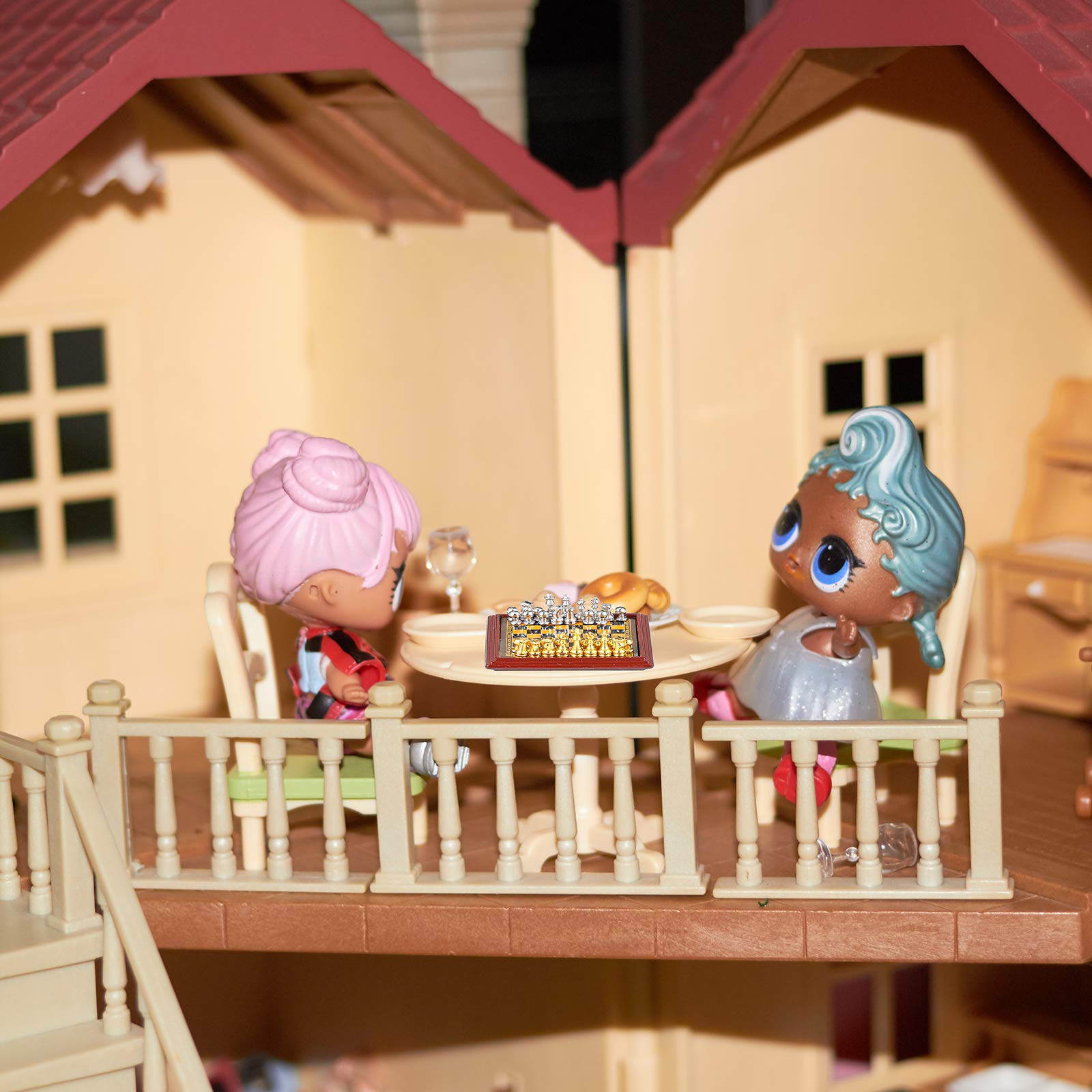 Foto 7 | Set De Ajedrez En Miniatura Skylety 1:12 Dollhouse Con Tablero De Ajedrez - Venta Internacional.