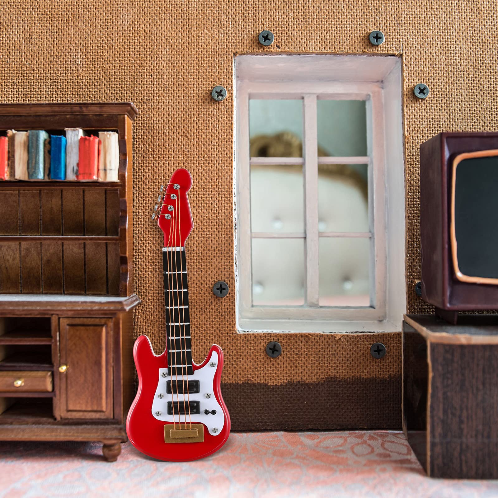 Foto 4 | Bajo Eléctrico Zomiboo De Juguete Para Guitarra Miniatura Para Casa De Muñecas - Venta Internacional.