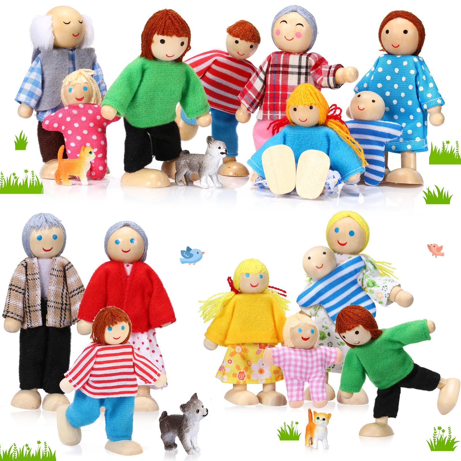Foto 2 pulgar | Juego Familiar De Casas De Muñecas De Madera Skylety Con 16 Minipersonas Y 4 Mascotas - Venta Internacional.