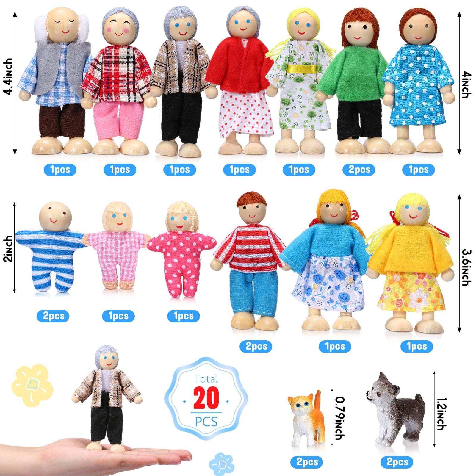 Foto 3 pulgar | Juego Familiar De Casas De Muñecas De Madera Skylety Con 16 Minipersonas Y 4 Mascotas - Venta Internacional.