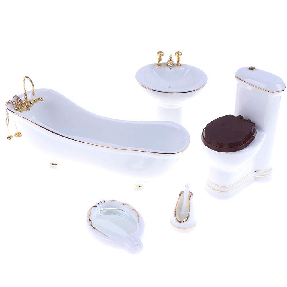 Set de Baño en Miniatura para Casa de Muñeca de Cerámica Blanca Escala 1:12 - Venta Internacional