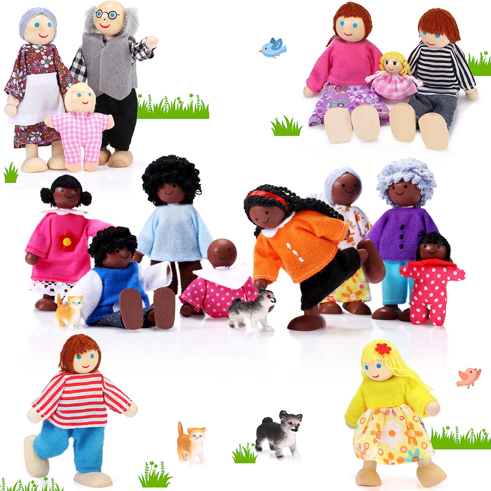 Foto 2 pulgar | Juego Familiar De Dollhouse Skylety Wooden, 20 Piezas Con 16 Figuras - Venta Internacional.