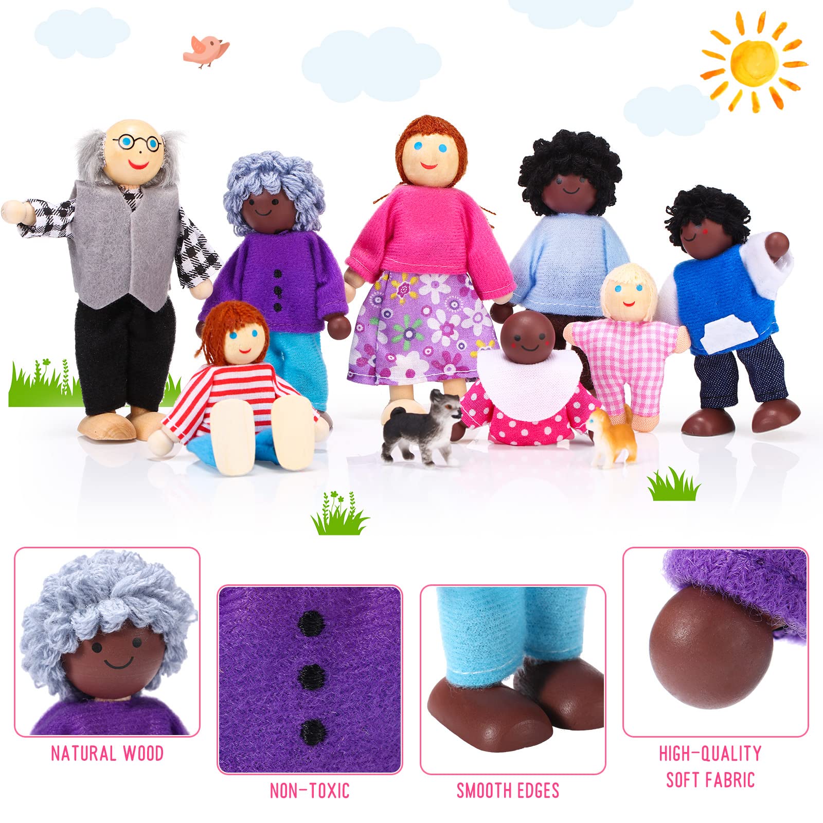 Foto 4 pulgar | Juego Familiar De Dollhouse Skylety Wooden, 20 Piezas Con 16 Figuras - Venta Internacional.