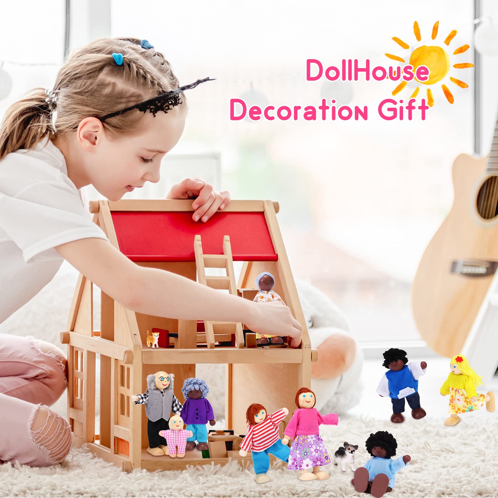 Foto 4 | Juego Familiar De Dollhouse Skylety Wooden, 20 Piezas Con 16 Figuras - Venta Internacional.