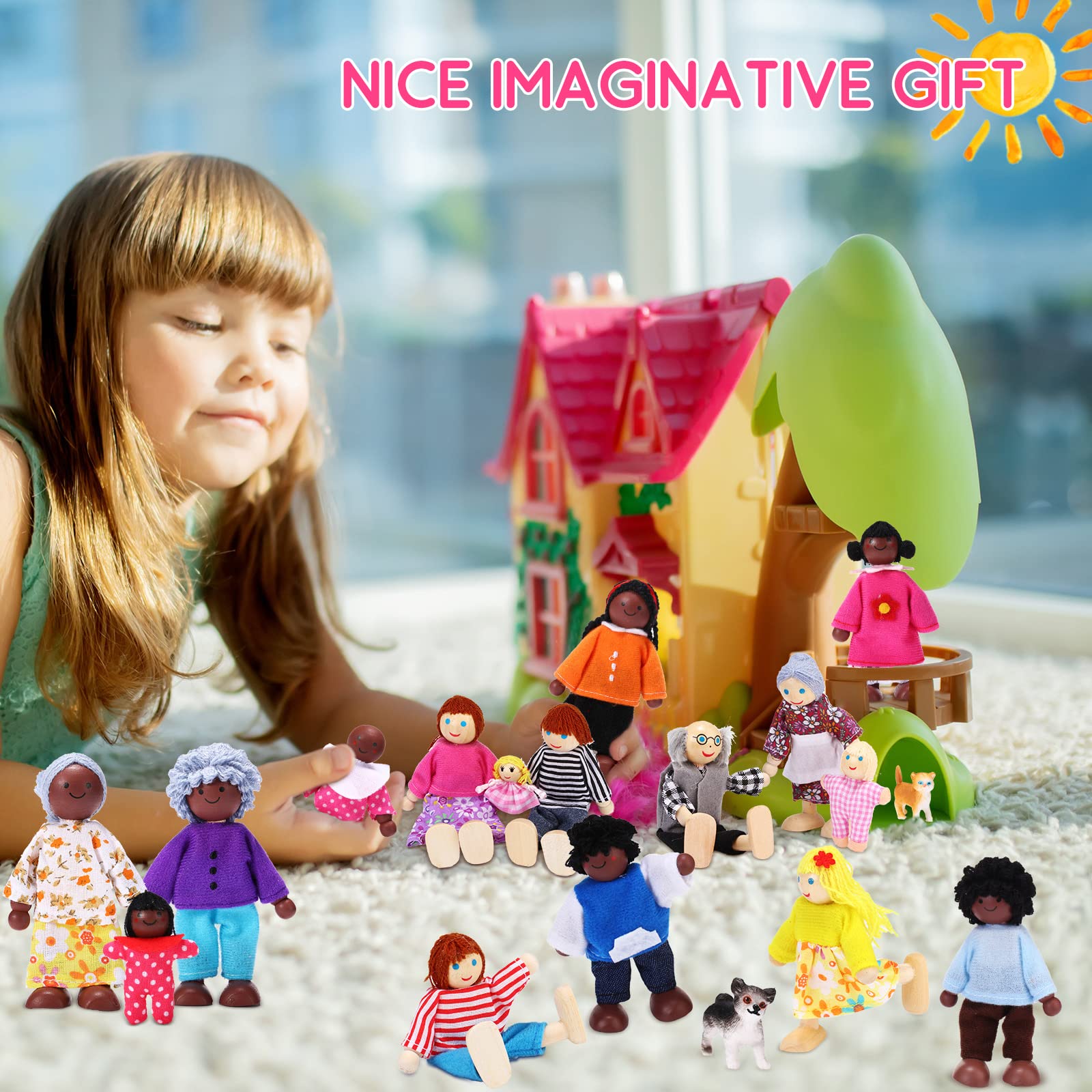 Foto 6 pulgar | Juego Familiar De Dollhouse Skylety Wooden, 20 Piezas Con 16 Figuras - Venta Internacional.