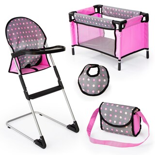 Foto 1 | Juego De Trona Y Cuna Para Muñecas Bayer, Gris Y Rosa Con Puntos Para Muñecas De 18 Años - Venta Internacional.