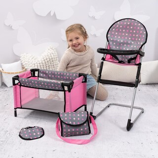 Foto 4 | Juego De Trona Y Cuna Para Muñecas Bayer, Gris Y Rosa Con Puntos Para Muñecas De 18 Años - Venta Internacional.