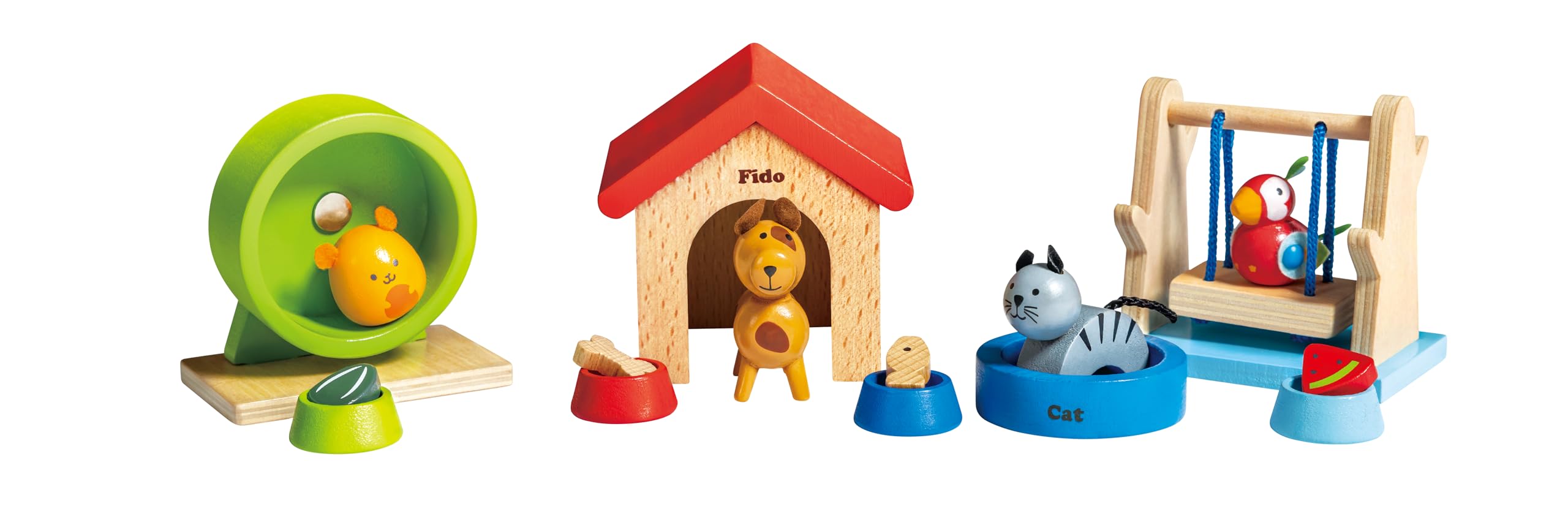Foto 2 pulgar | Dollhouse Animal Set Hape Family Pets, Loro De Madera, Hámster, Perro Y Gato - Venta Internacional.