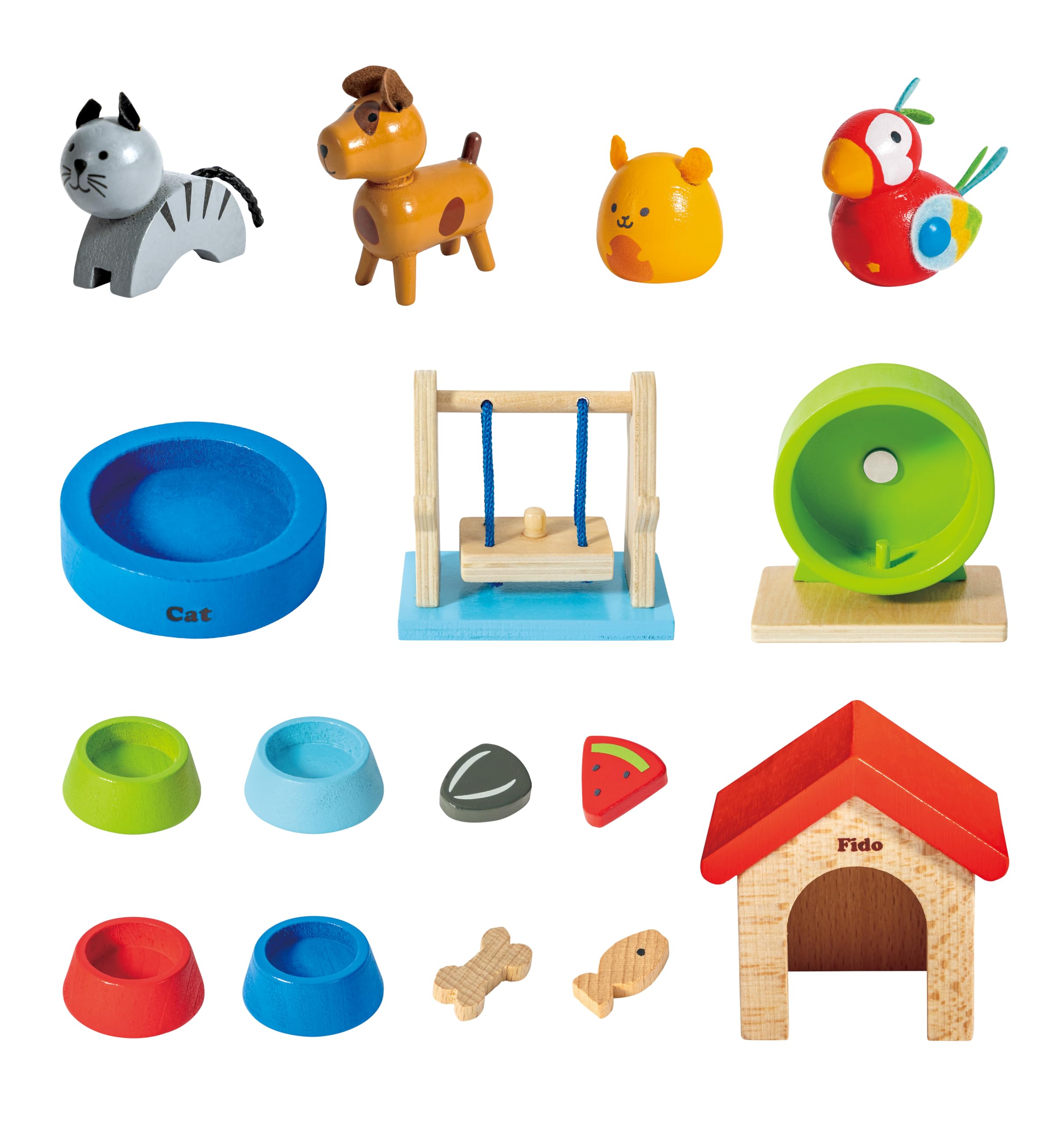 Foto 3 pulgar | Dollhouse Animal Set Hape Family Pets, Loro De Madera, Hámster, Perro Y Gato - Venta Internacional.