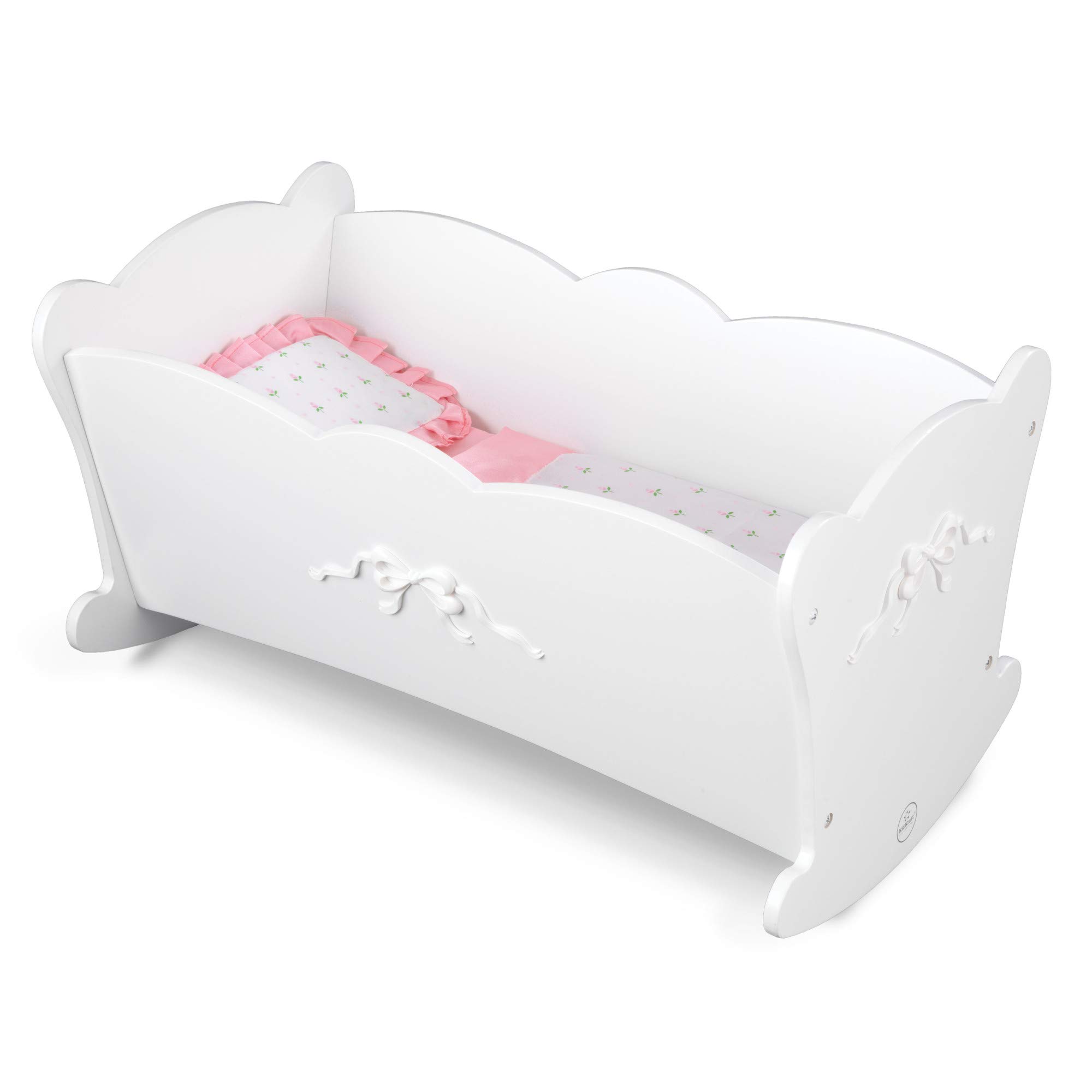 Cuna Mecedora Para Muñecas Kidkraft, Lazo Tiffany Con Borde Festoneado, Color Blanco - Venta Internacional.