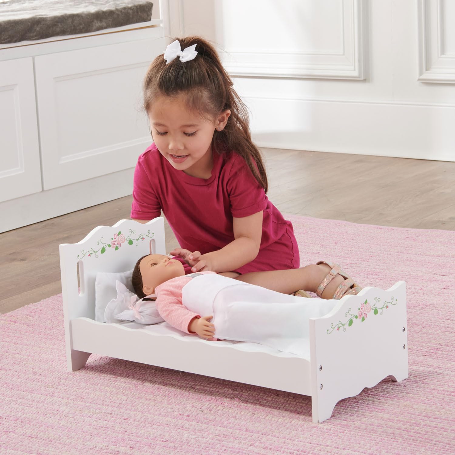 Foto 2 | Cesta De Tejón Para Muñecas, Blanca, Con Ropa De Cama, Muñecas De 20 Pulgadas - Venta Internacional.