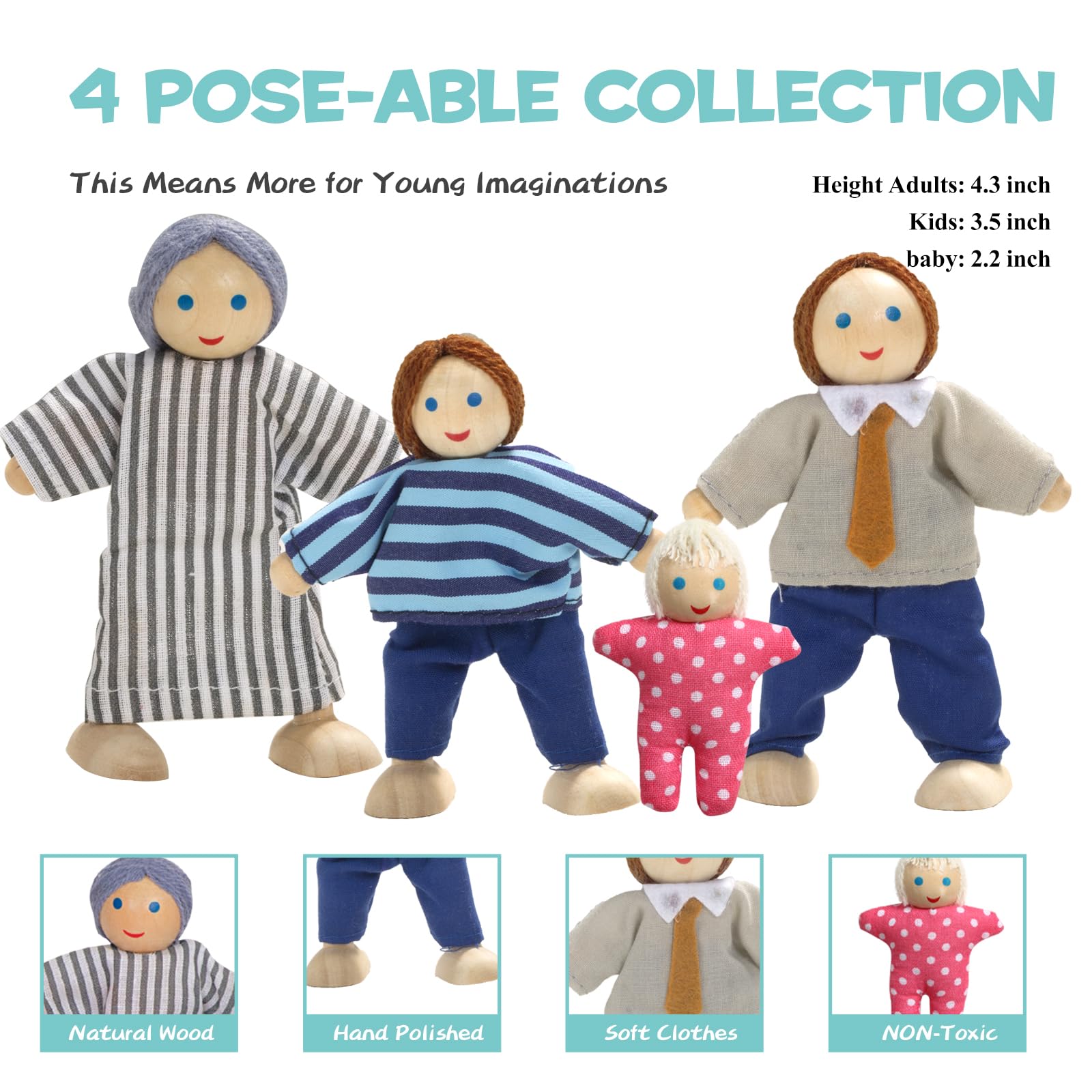 Foto 3 pulgar | Juego De Muebles De Madera Para Casa De Muñecas Con Forma De Frijol Gigante Con 4 Muñecas Familiares - Venta Intern